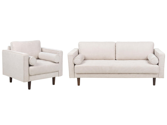  Living Room Set 4 Seater NURMO Fabric Light Beige