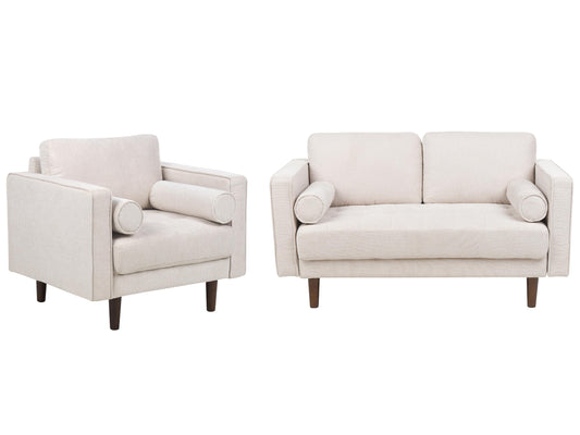  Living Room Set 3 Seater NURMO Fabric Light Beige