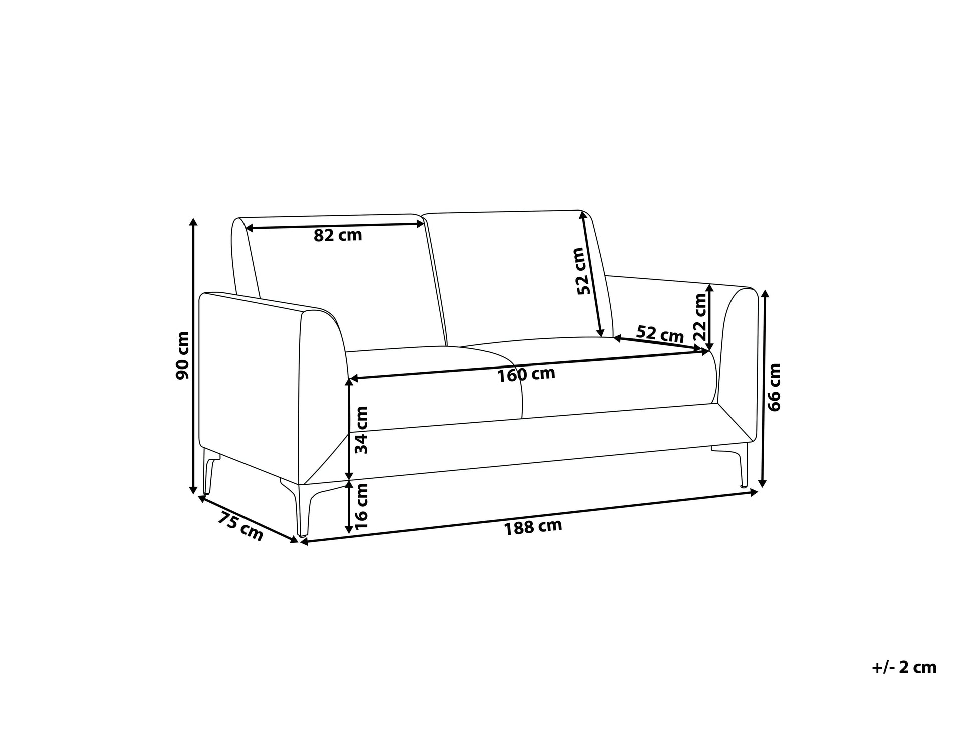  Sofa 3 Seater FENES Fabric Black
