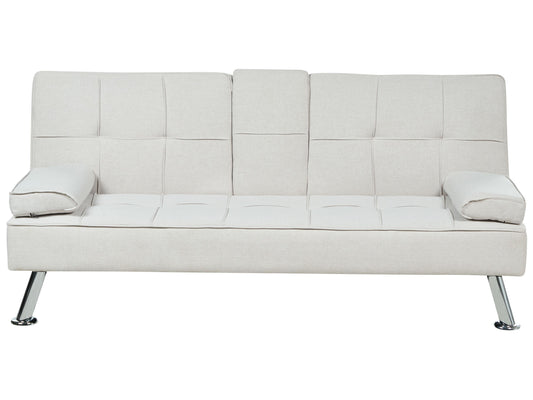  Sofa Bed 3 Seater ROXEN Fabric Light Beige