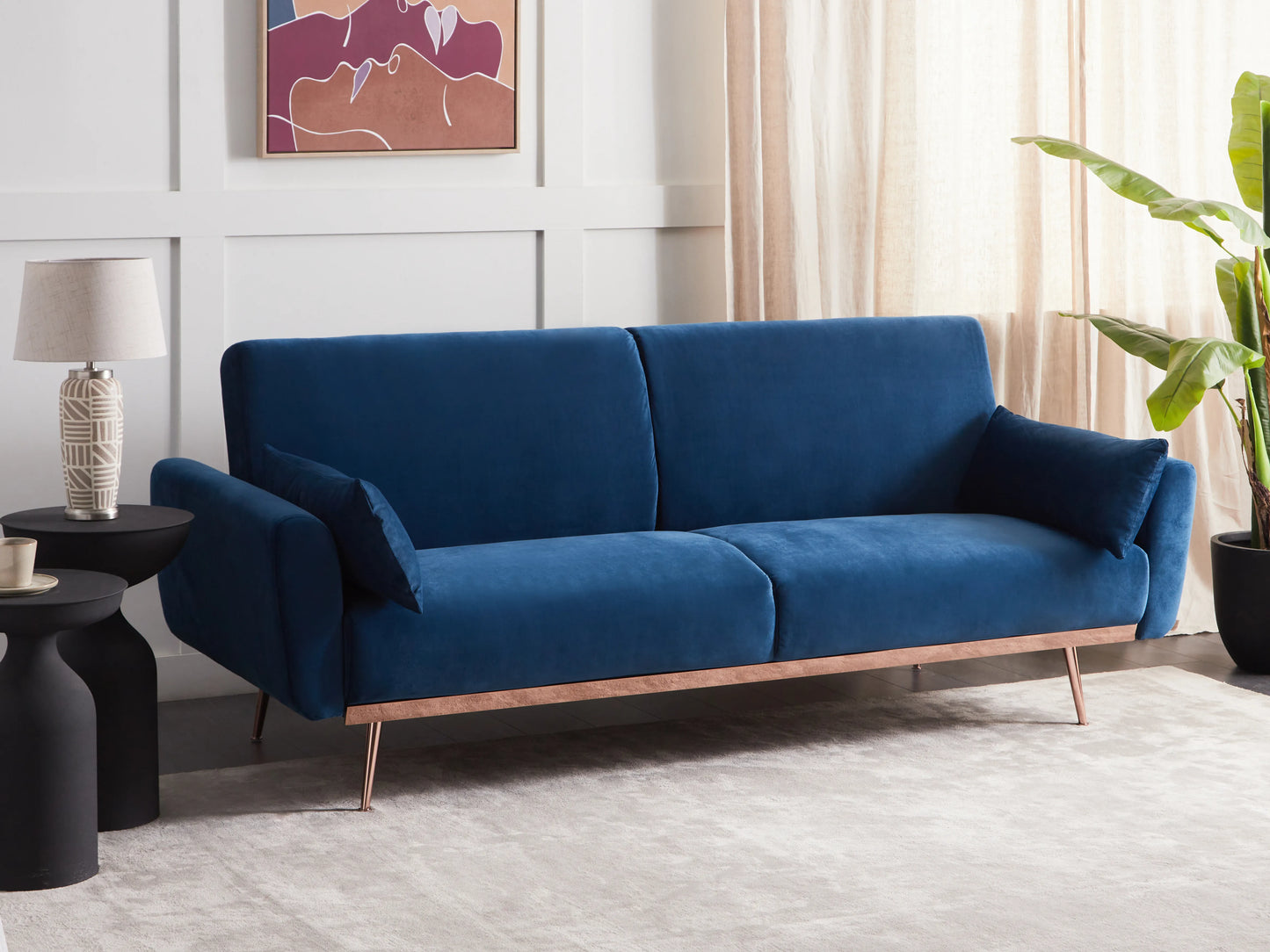  Sofa Bed 3 Seater EINA Velvet Navy Blue