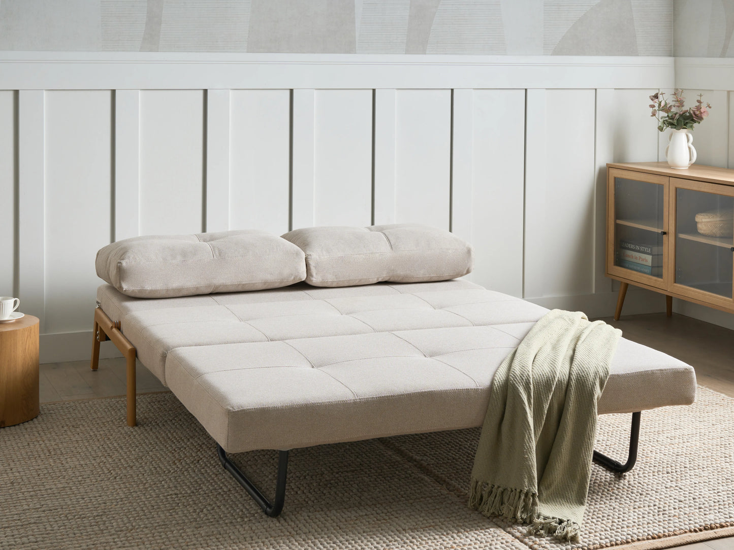  Sofa Bed 2 Seater EDLAND Fabric Light Beige