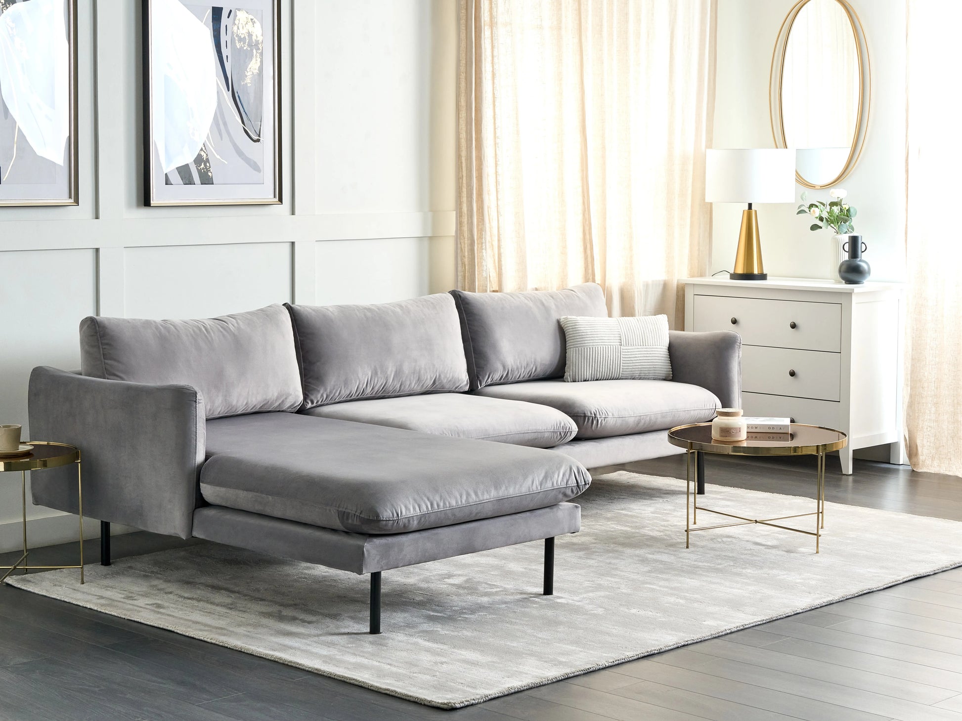  Corner Sofa 4 Seater VINTERBRO Velvet Grey Right Hand