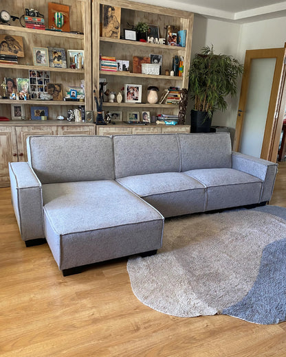  Corner Sofa Bed 3 Seater ROMEDAL Fabric Light Grey Right Hand
