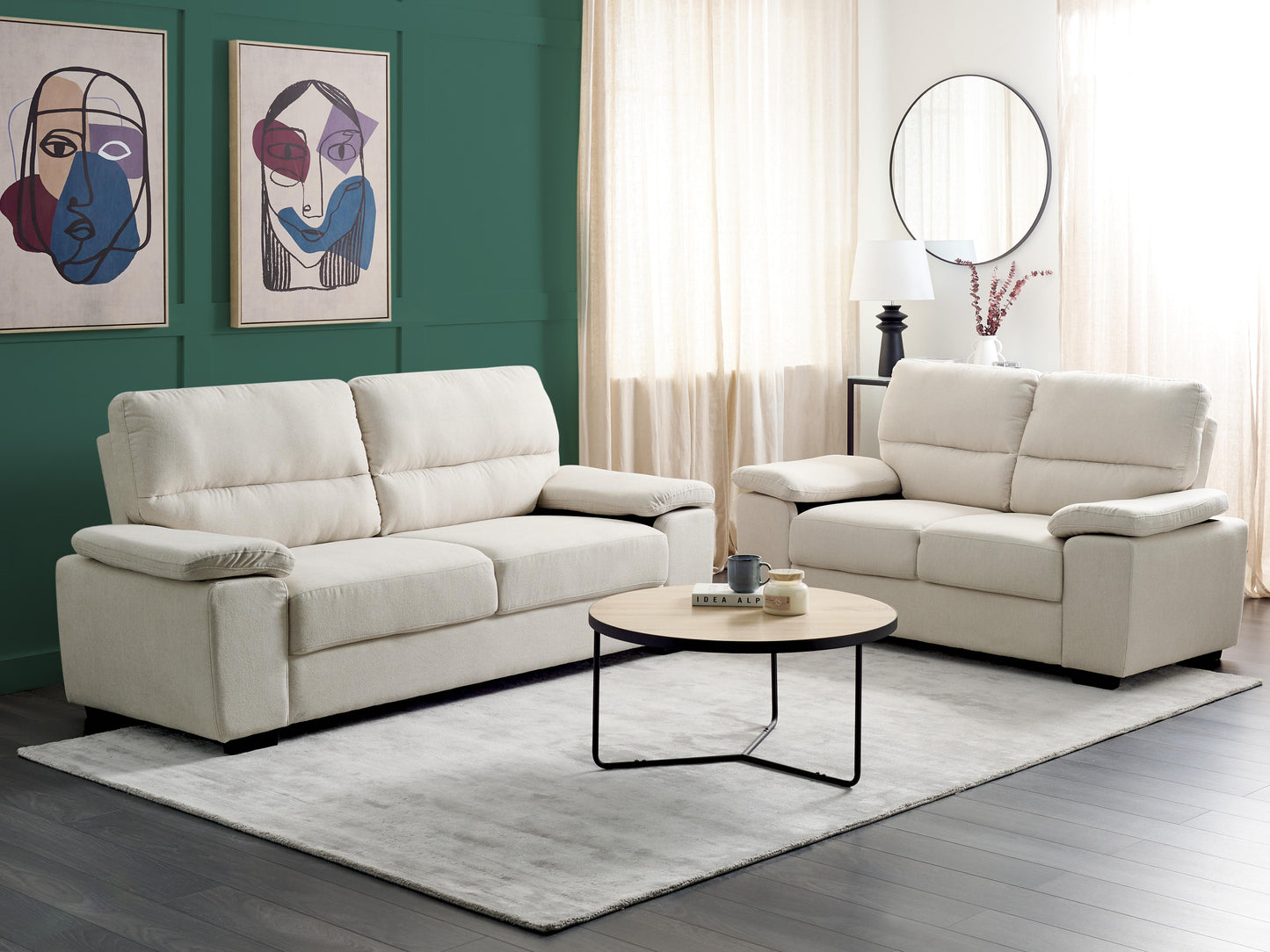  Living Room Set 5 Seater VOGAR Fabric Light Beige