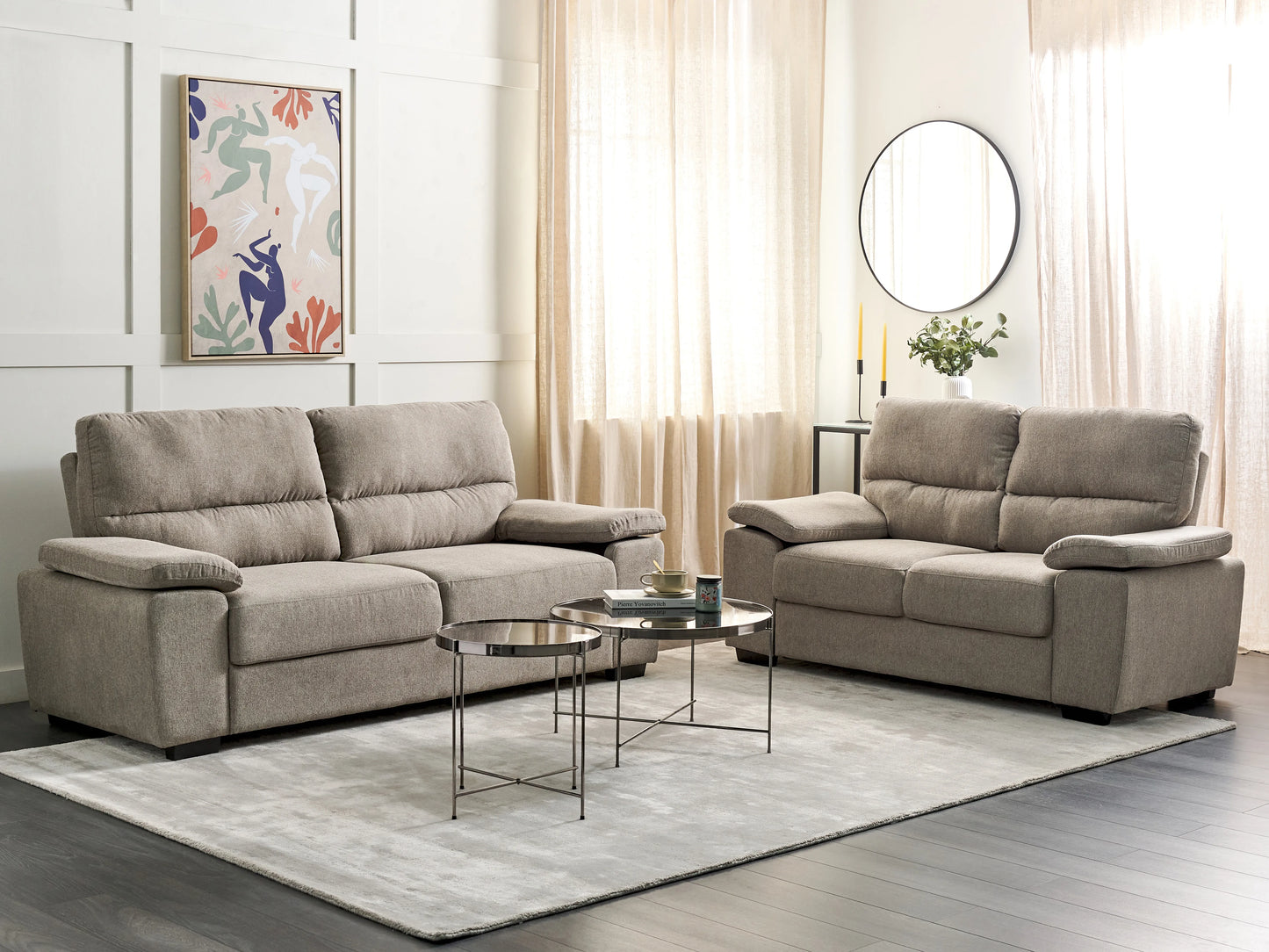  Living Room Set 5 Seater VOGAR Fabric Light Brown