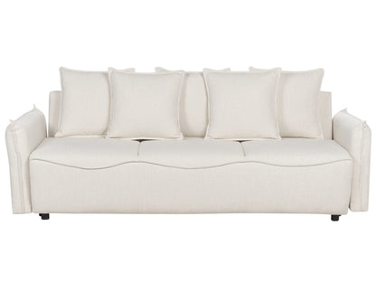  Sofa Bed 3 Seater KRAMA Fabric Off-White With Storage