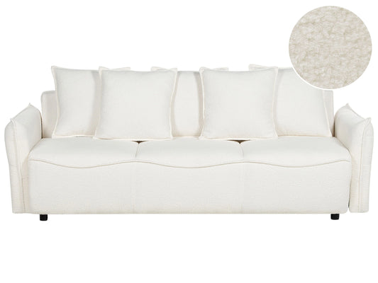  Sofa Bed 3 Seater KRAMA Boucle White With Storage