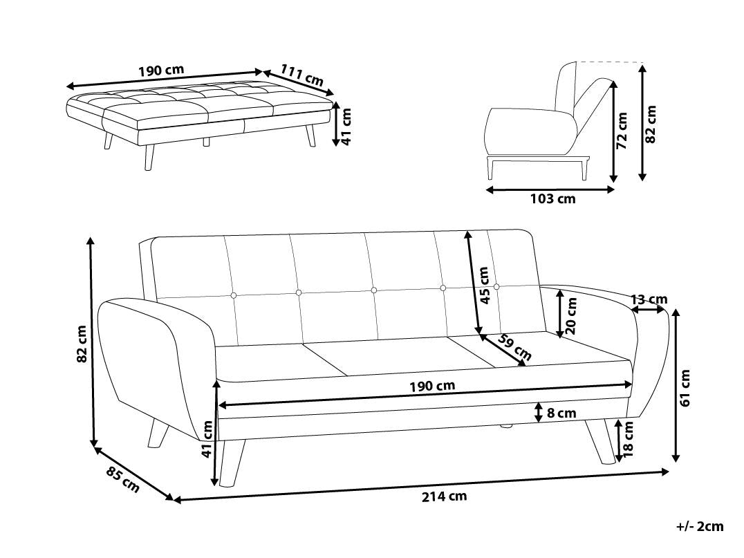  Sofa Bed 3 Seater FLORLI Boucle Off-White