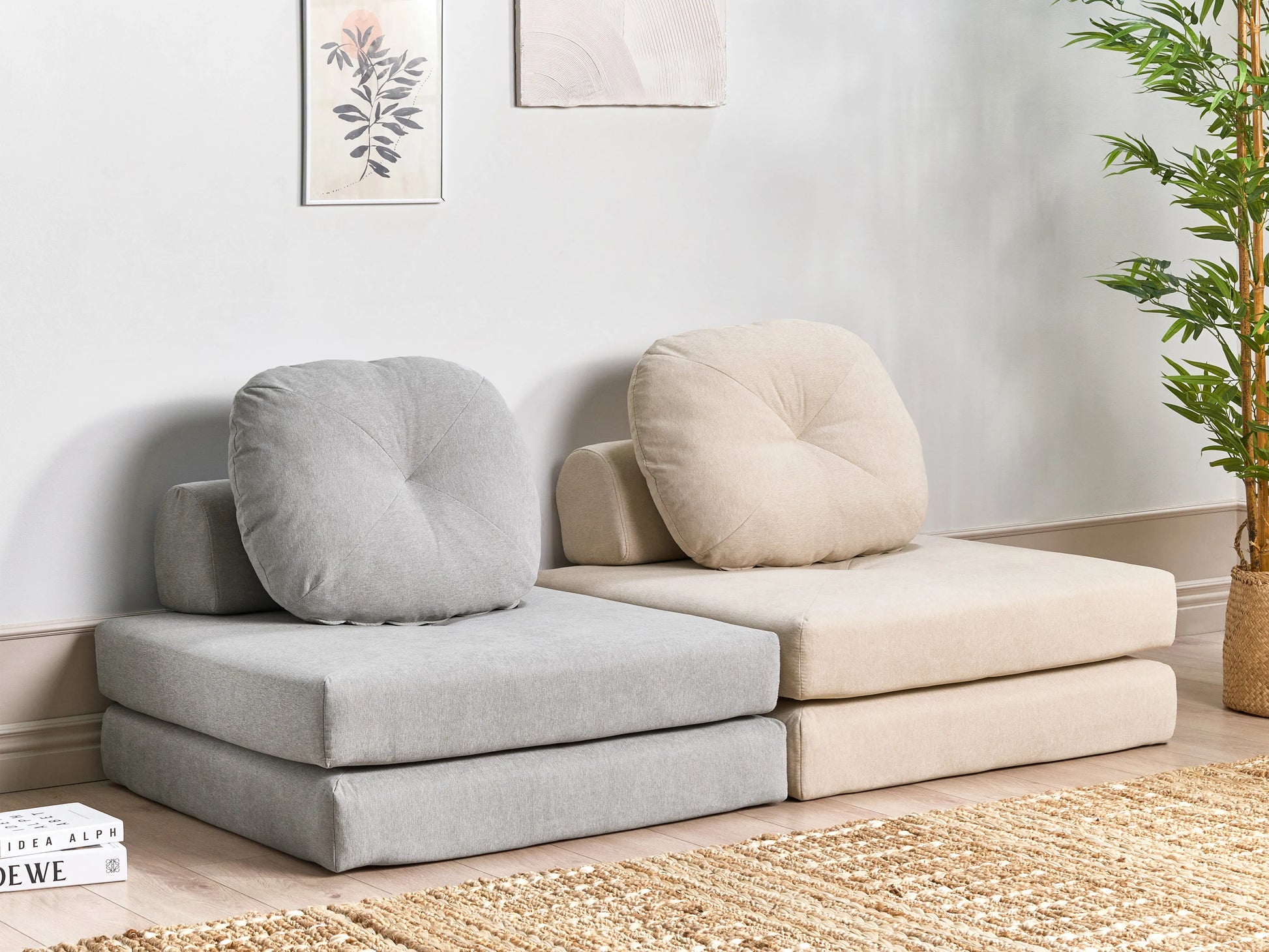  Single Sofa Bed OLDEN Fabric Light Beige