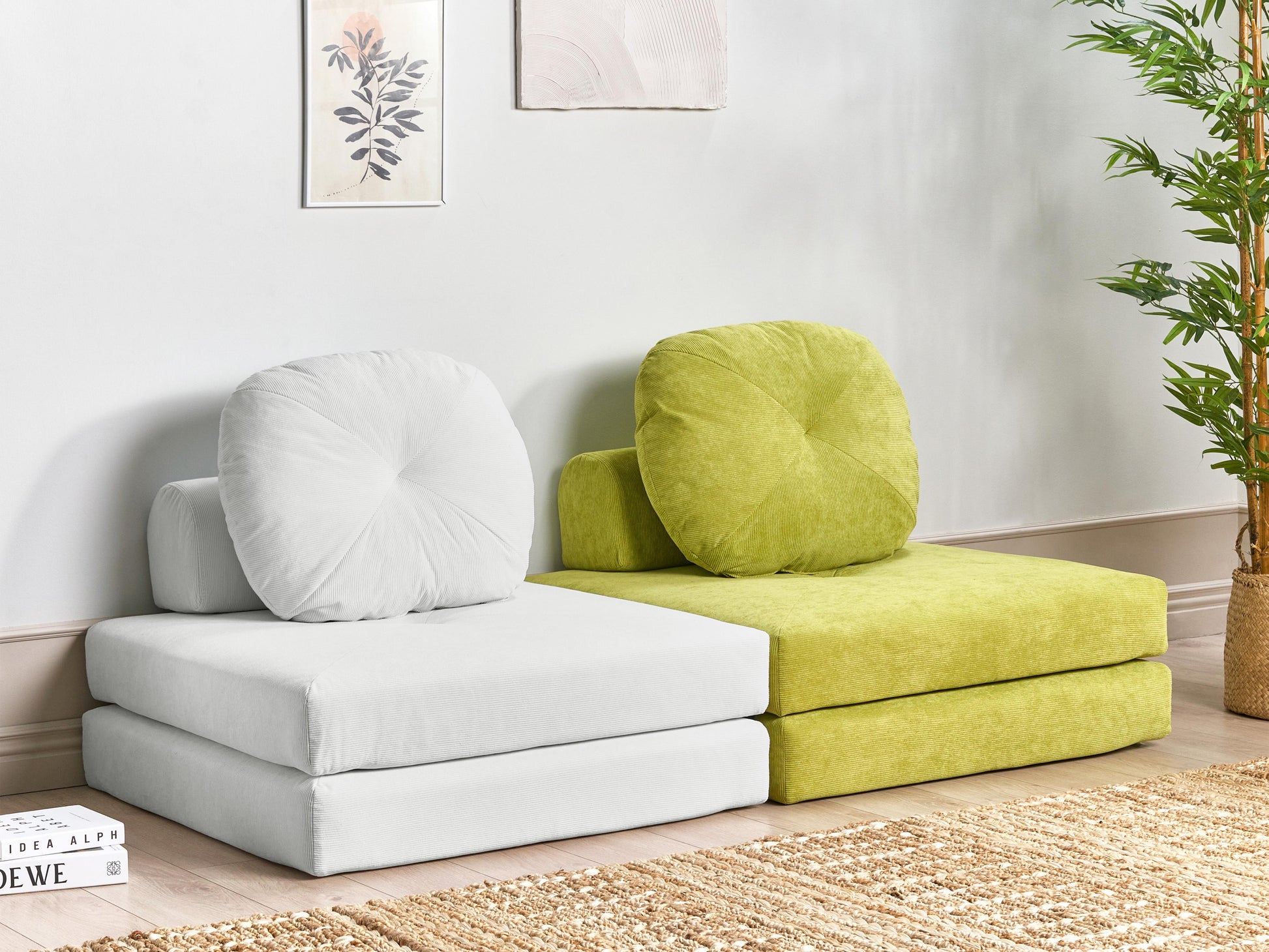  Single Sofa Bed OLDEN Corduroy Light Green