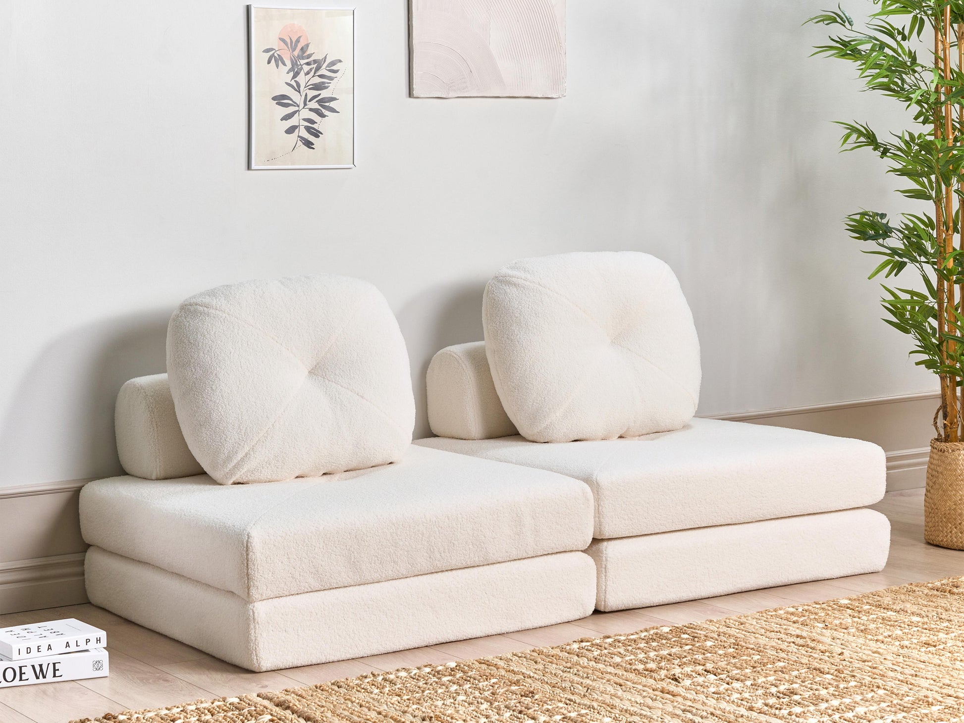  Single Sofa Bed OLDEN Boucle White