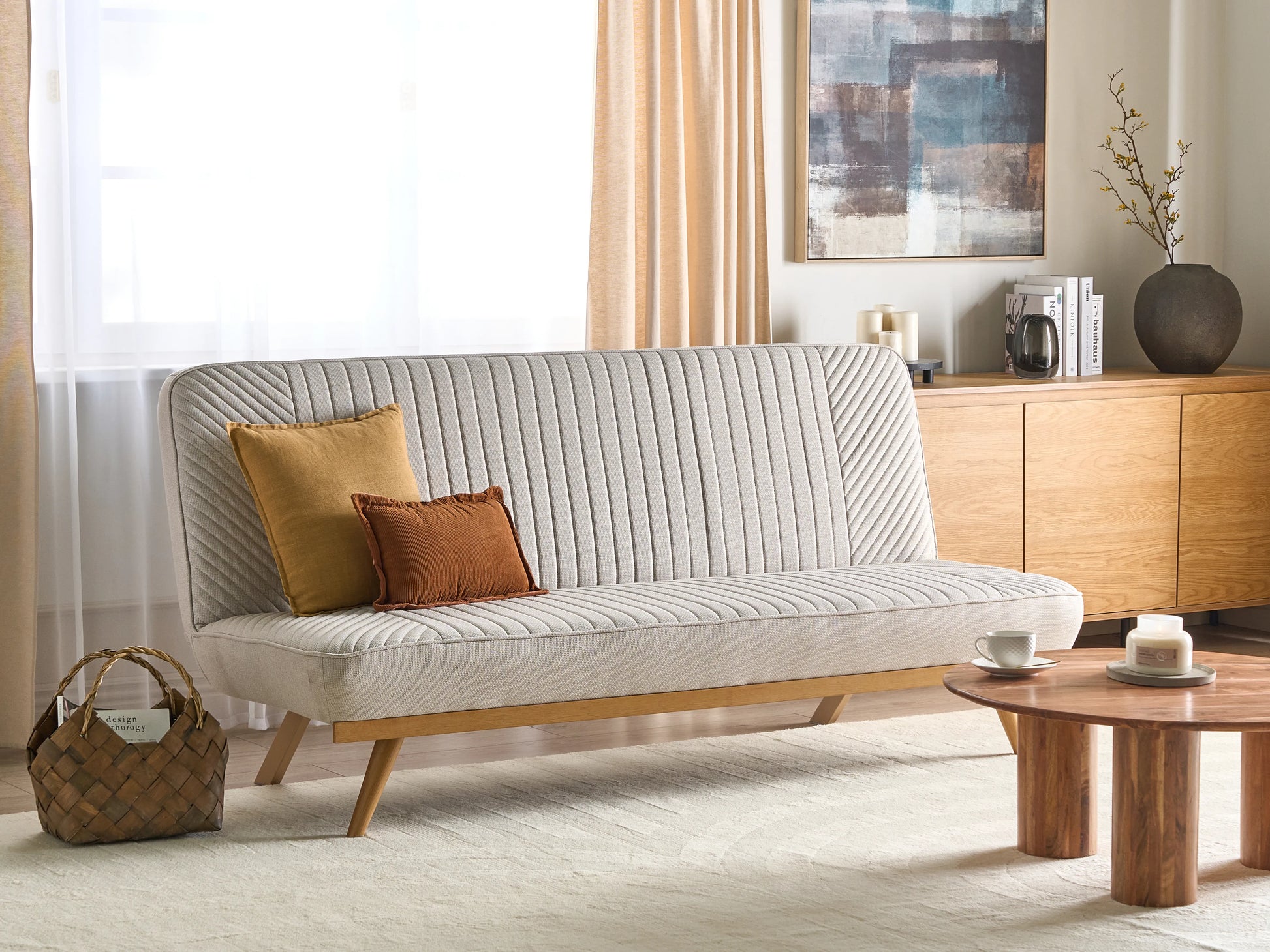  Sofa Bed 2 Seater KALFAFEL Fabric Beige