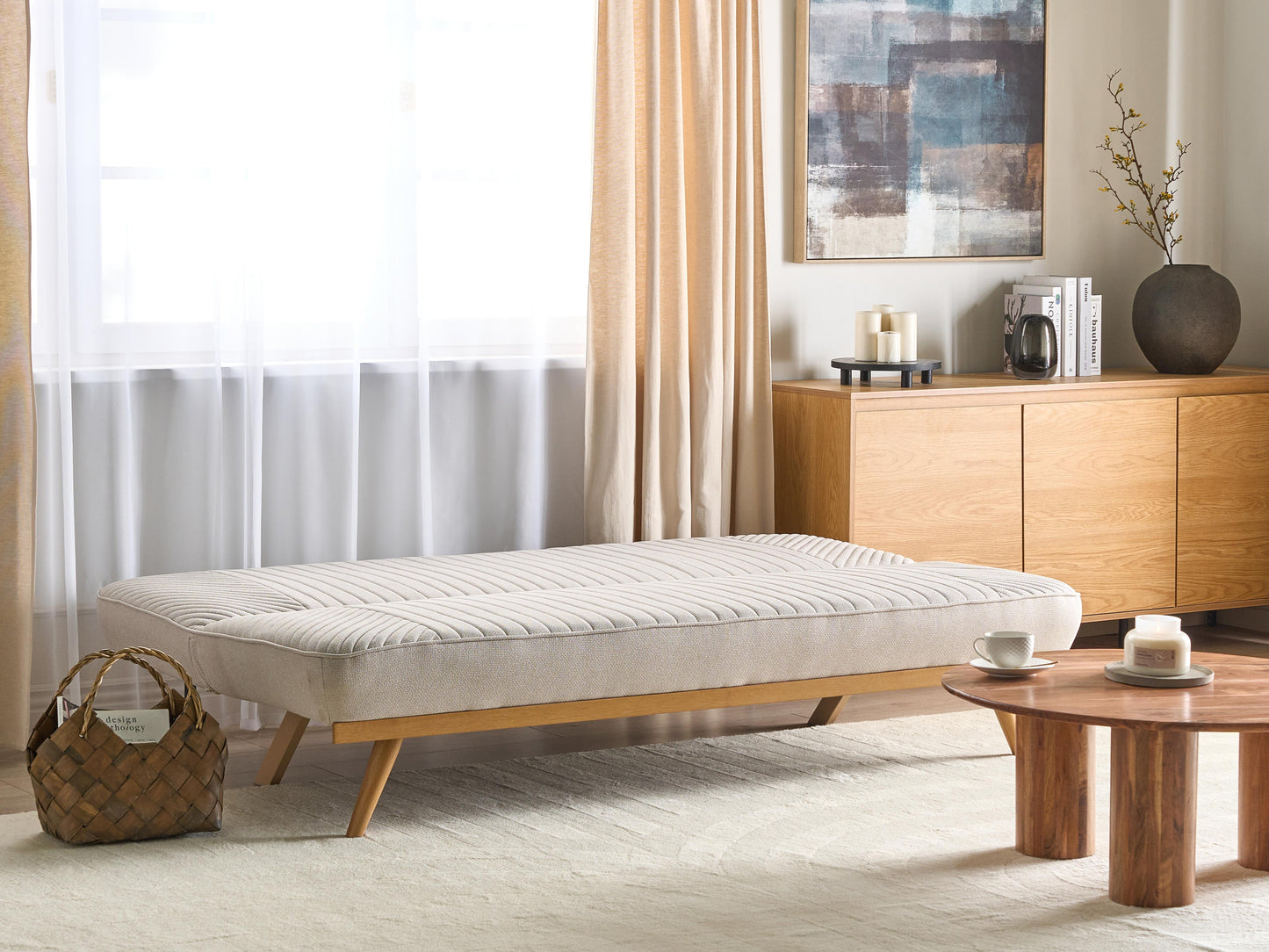  Sofa Bed 2 Seater KALFAFEL Fabric Beige