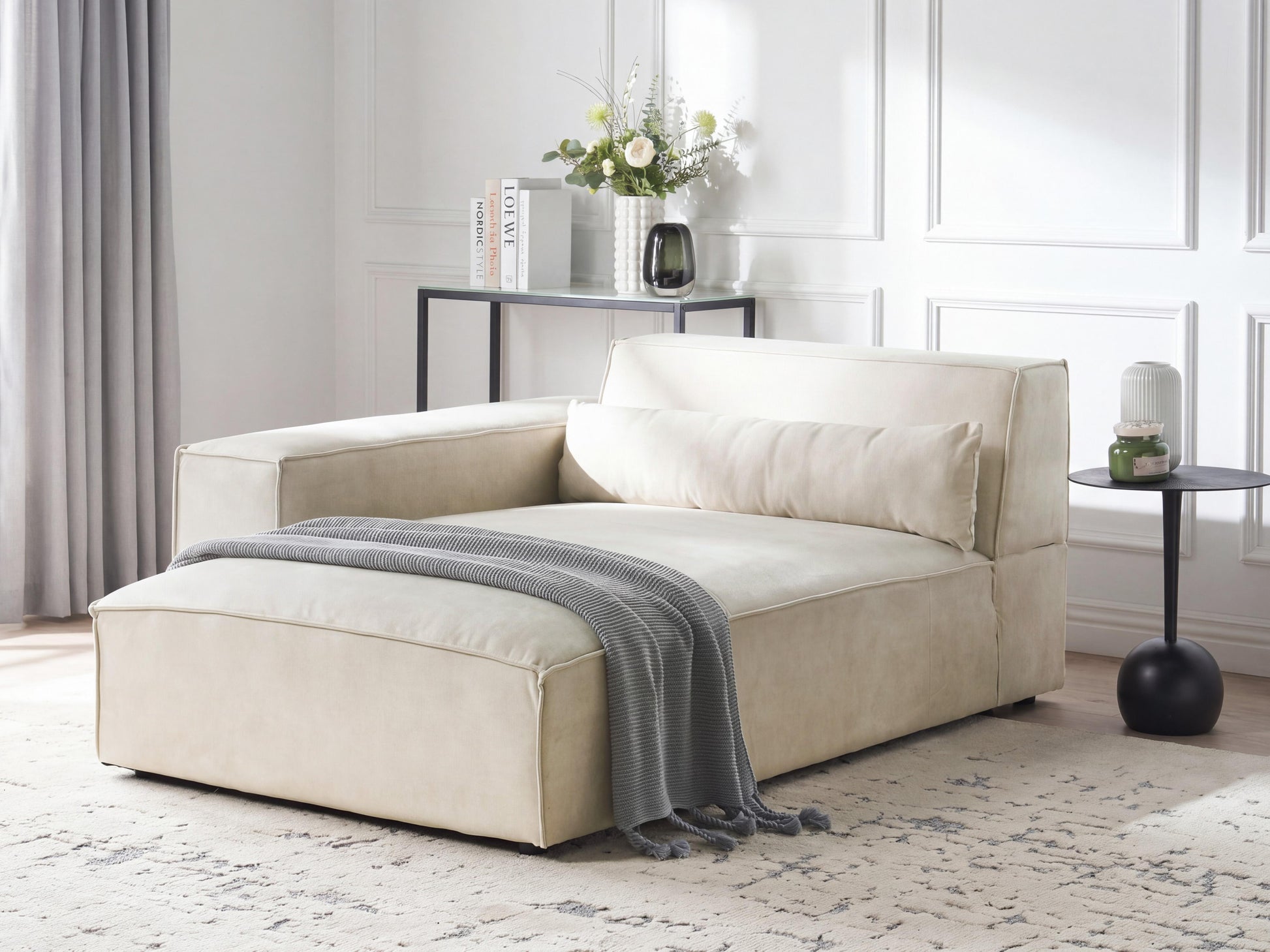  Right-Hand Chaise Lounge HELLNAR Velvet Light Beige