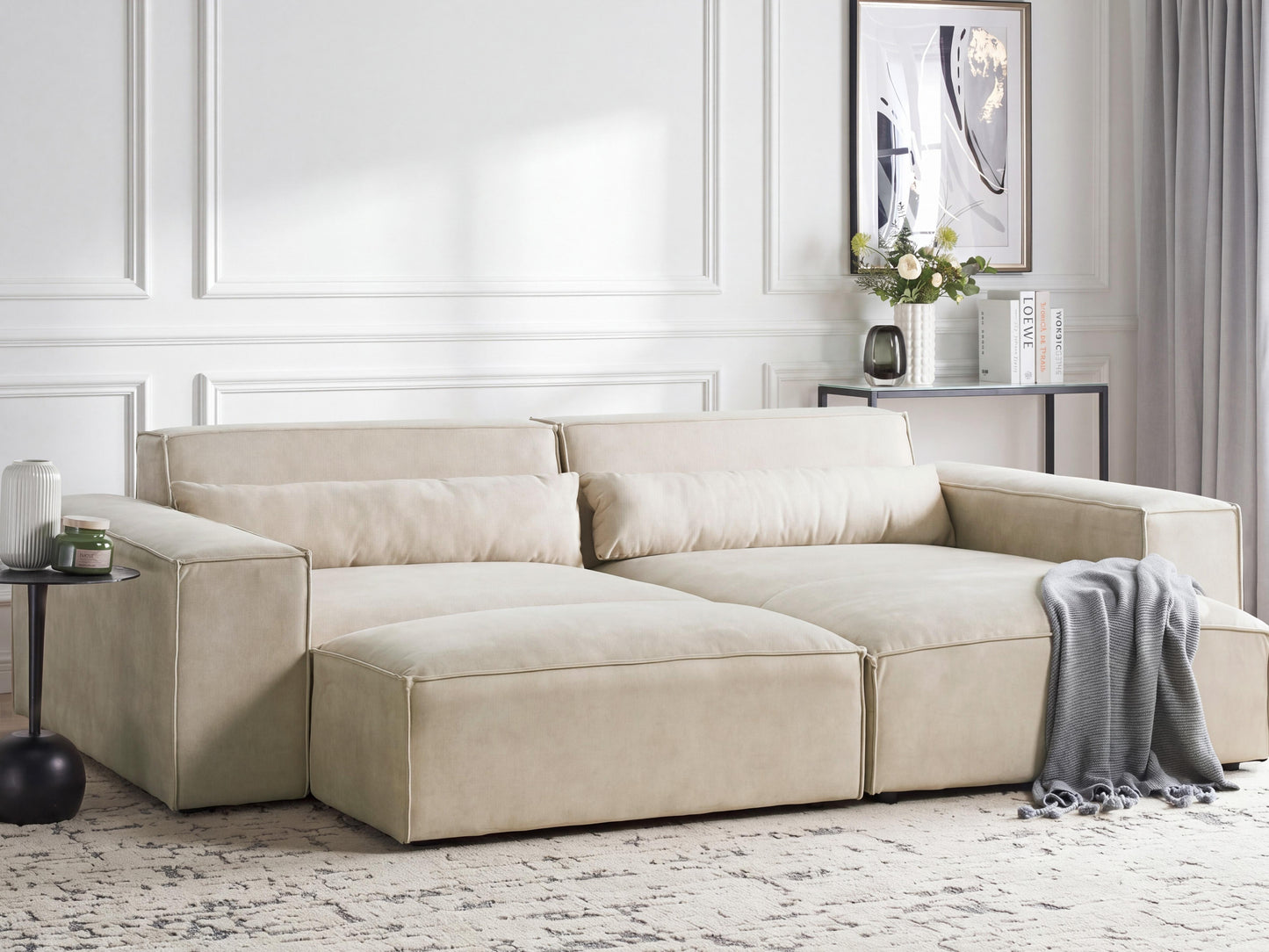  Right-Hand Chaise Lounge HELLNAR Velvet Light Beige