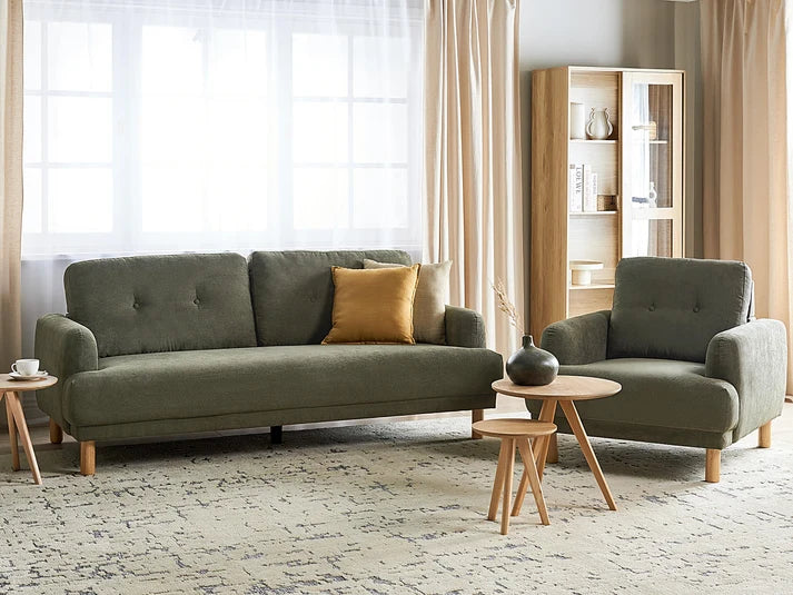 Living Room Set 4 Seater TUVE Corduroy Dark Green