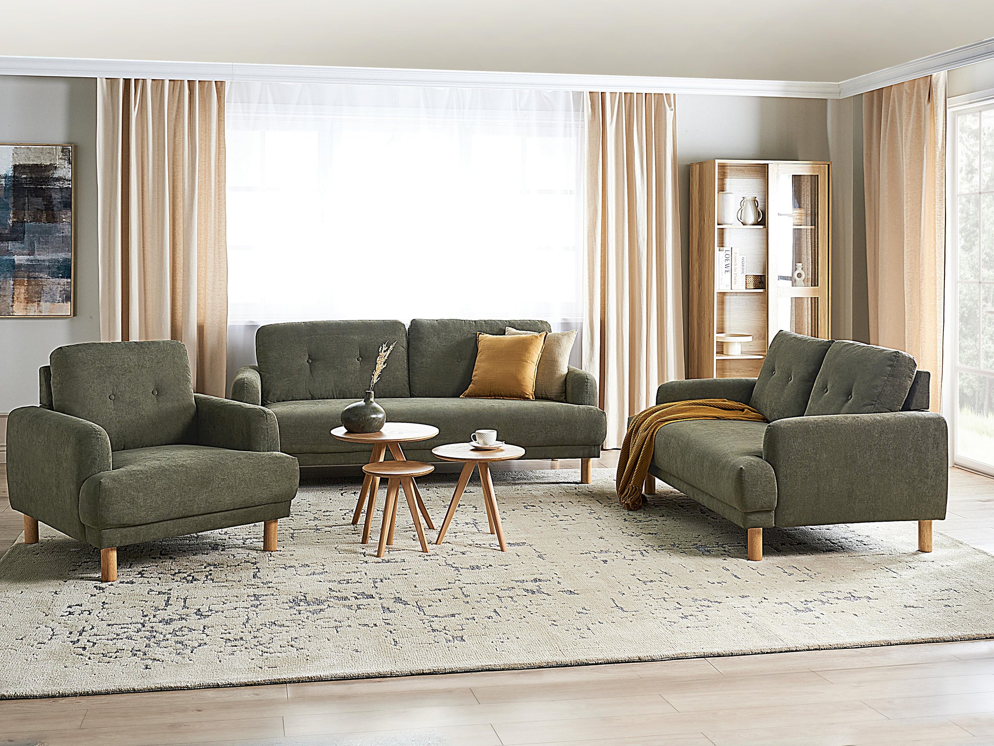  Living Room Set 4 Seater TUVE Corduroy Dark Green