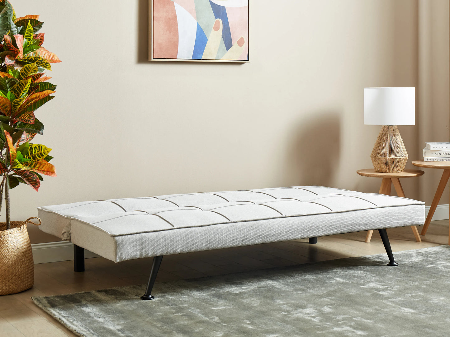  Sofa Bed 3 Seater HASLE Fabric Light Grey