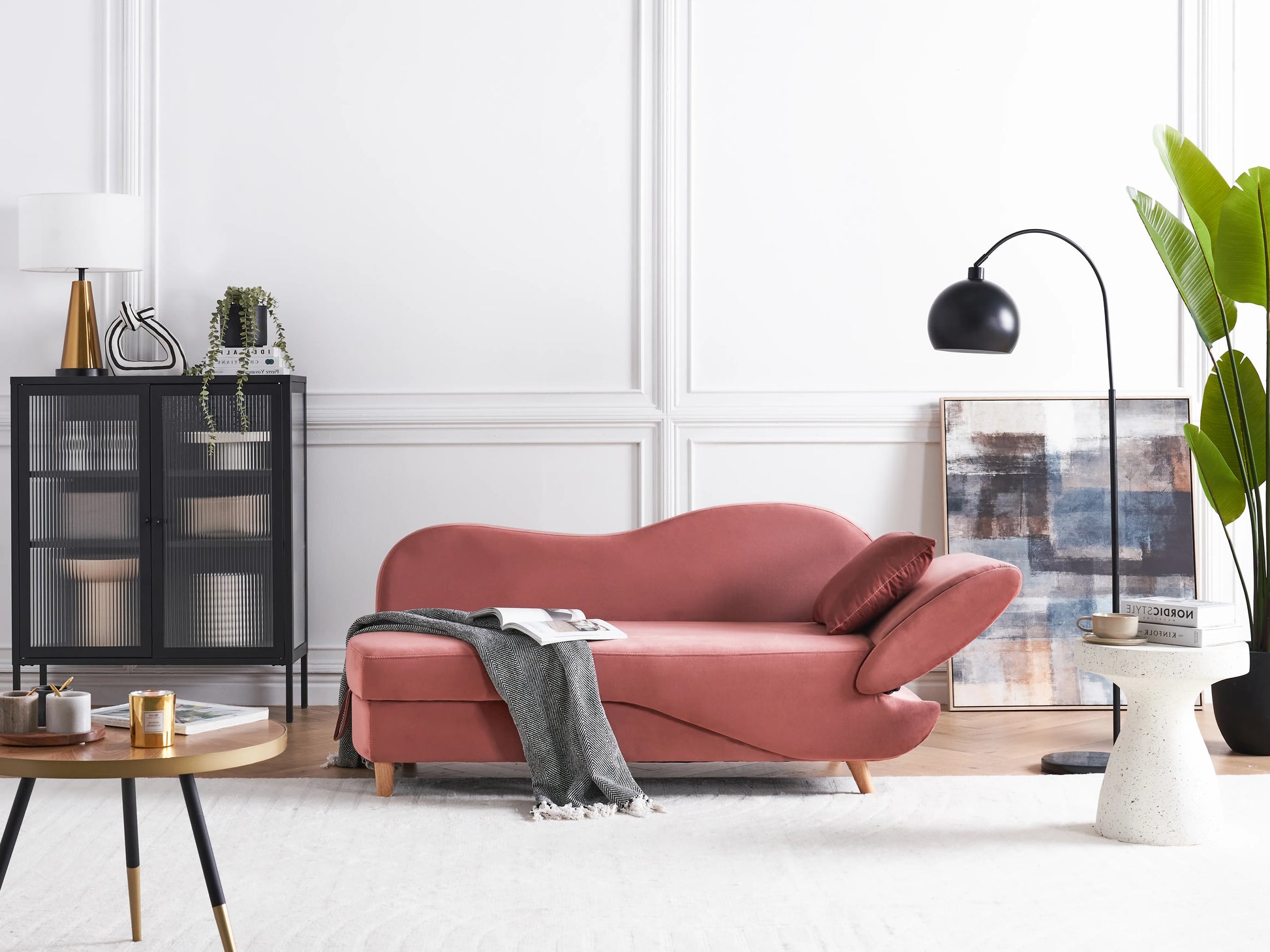  Right-Hand Chaise Lounge MERI Velvet Pink With Storage