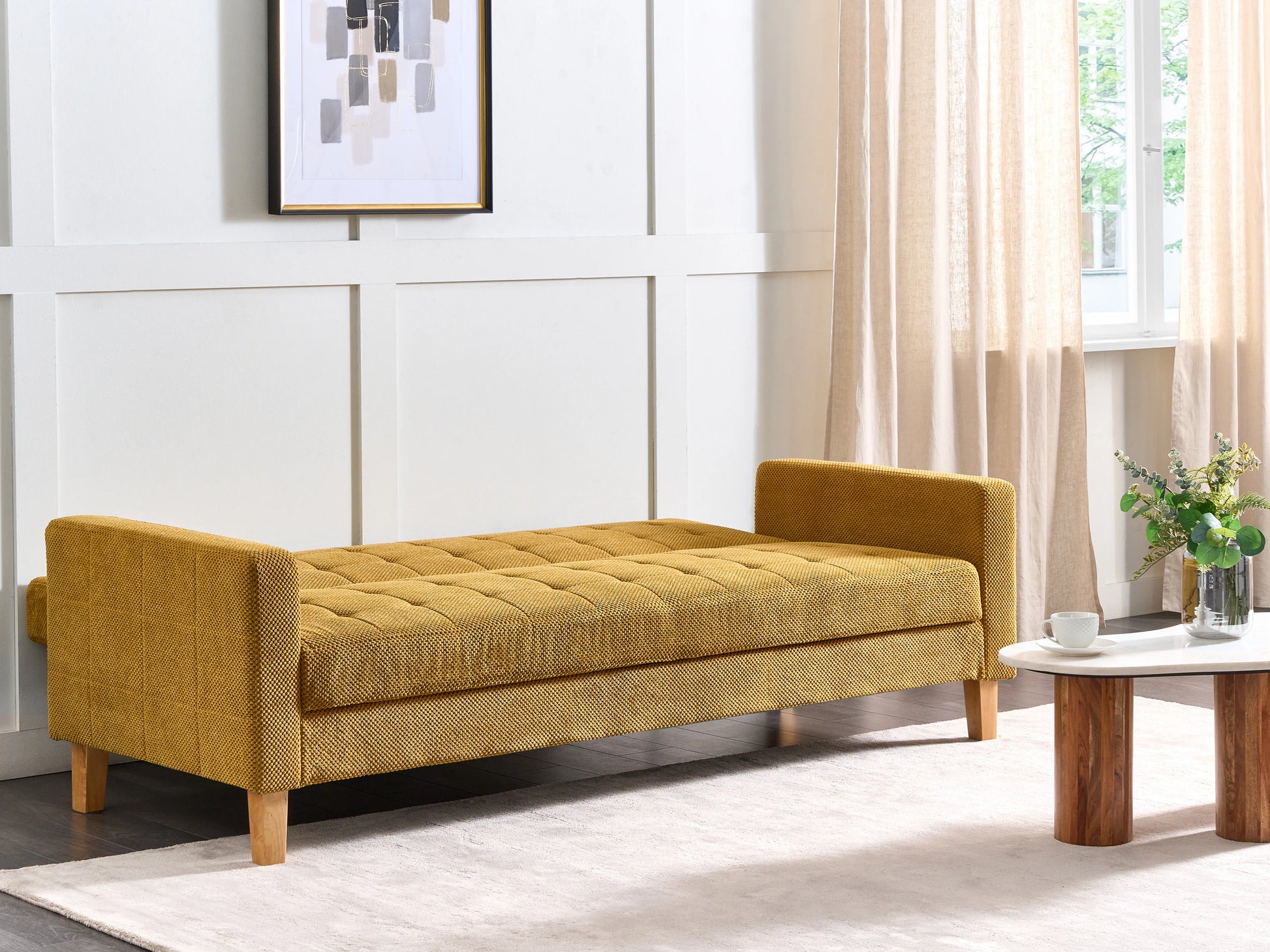  Sofa Bed 3 Seater VEHKOO Fabric Mustard