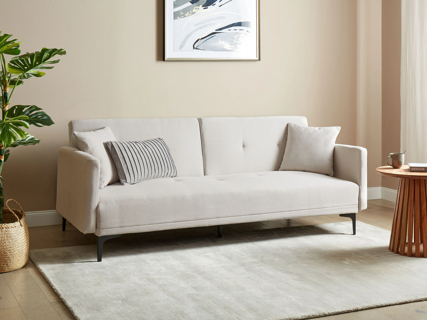  Sofa Bed 3 Seater LUCAN Fabric Light Beige