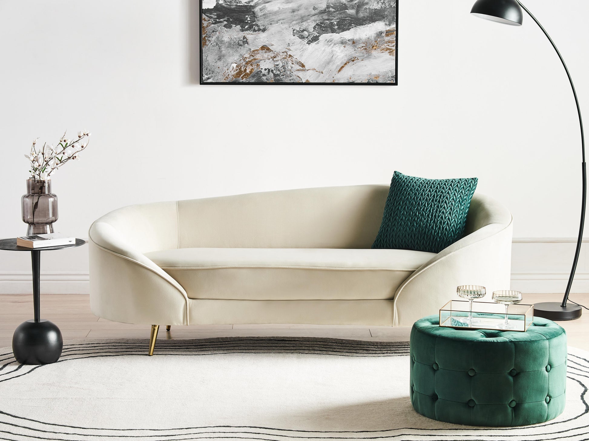  Sofa 3 Seater SAVAR Velvet Light Beige