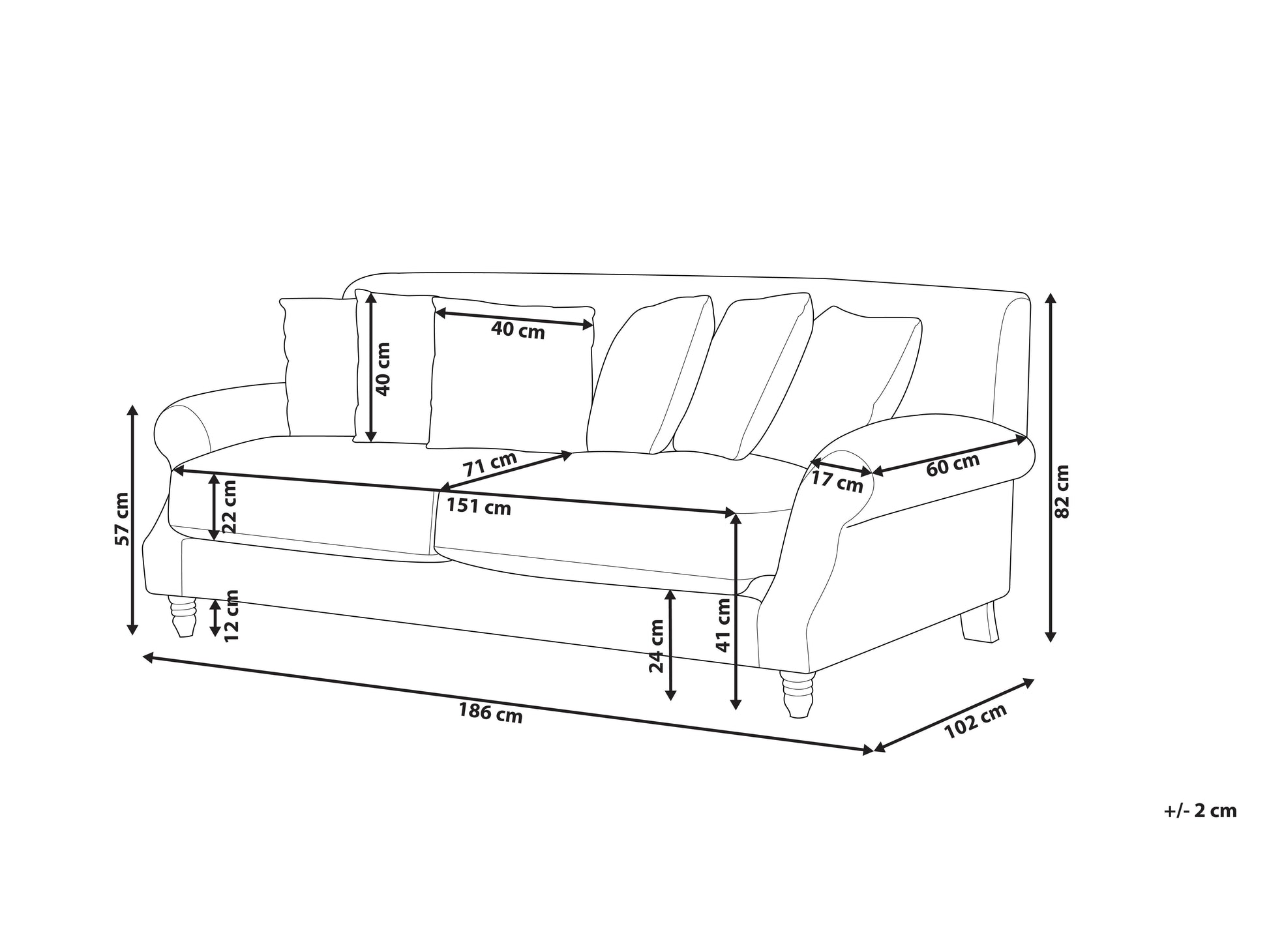 Sofa 2 Seater EIKE Fabric Dark Green