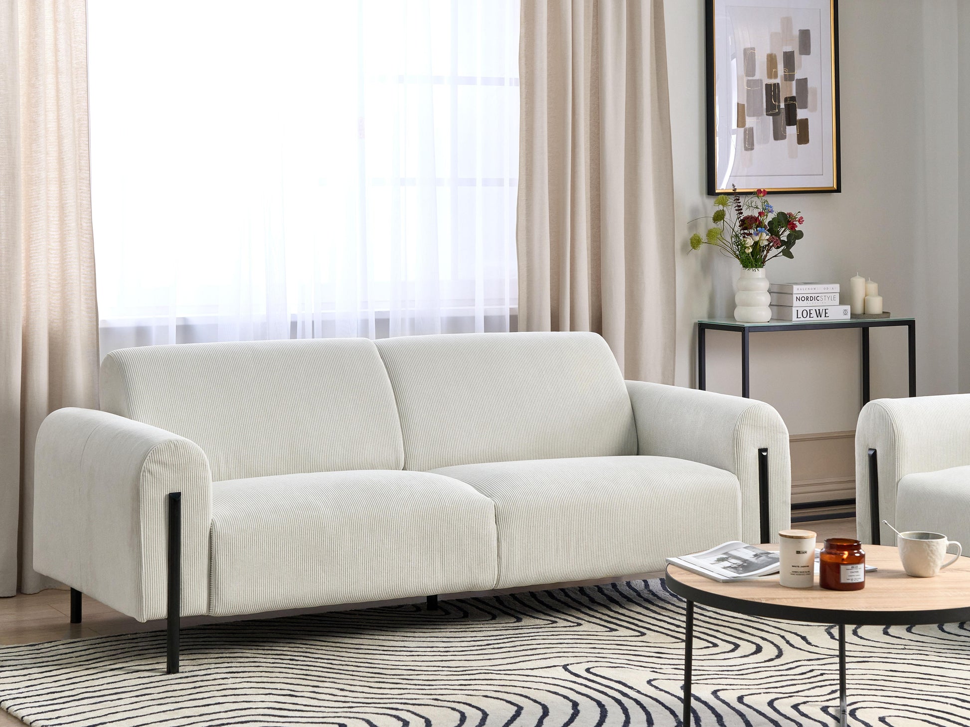 Sofa 3 Seater ASKIM Corduroy Off-White