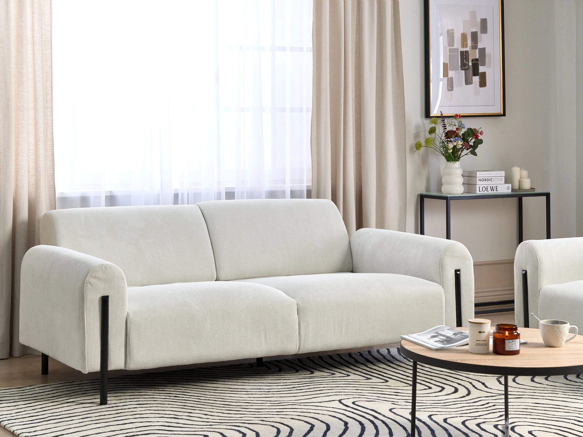  Sofa 3 Seater ASKIM Corduroy Off-White