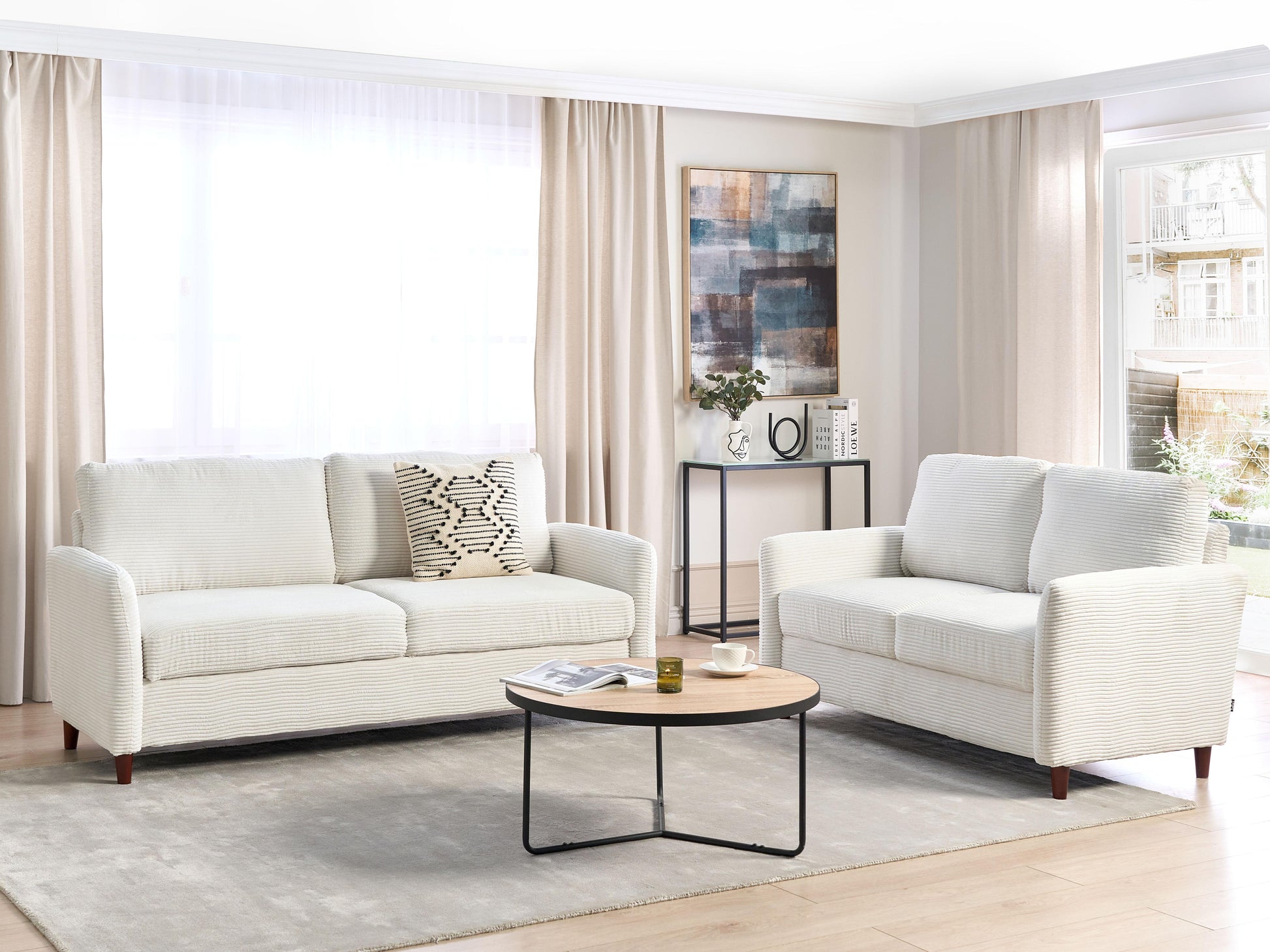  Sofa 3 Seater MARE Corduroy Off-White With Storage