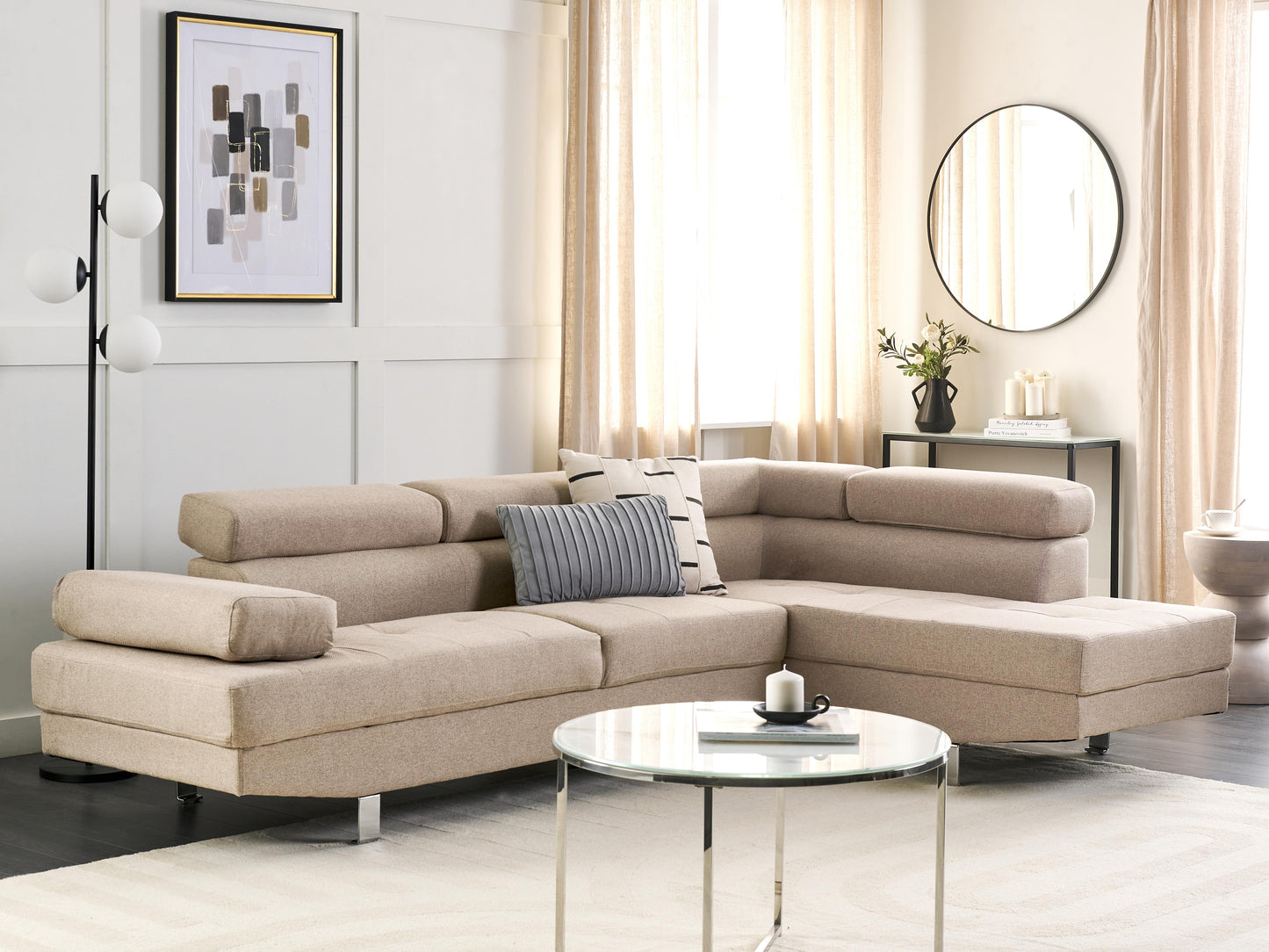  Corner Sofa 5 Seater NORREA Fabric Beige Left Hand