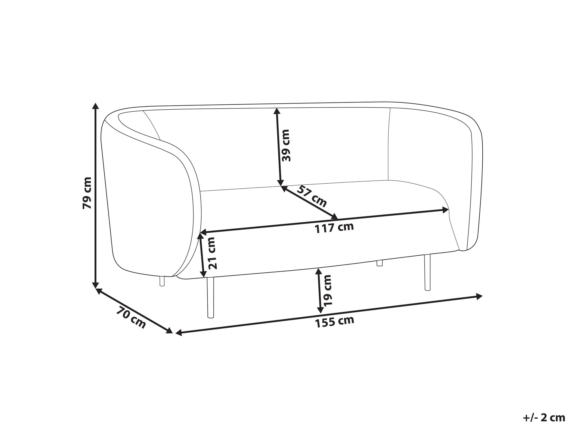  Sofa 2 Seater LOEN Fabric Black