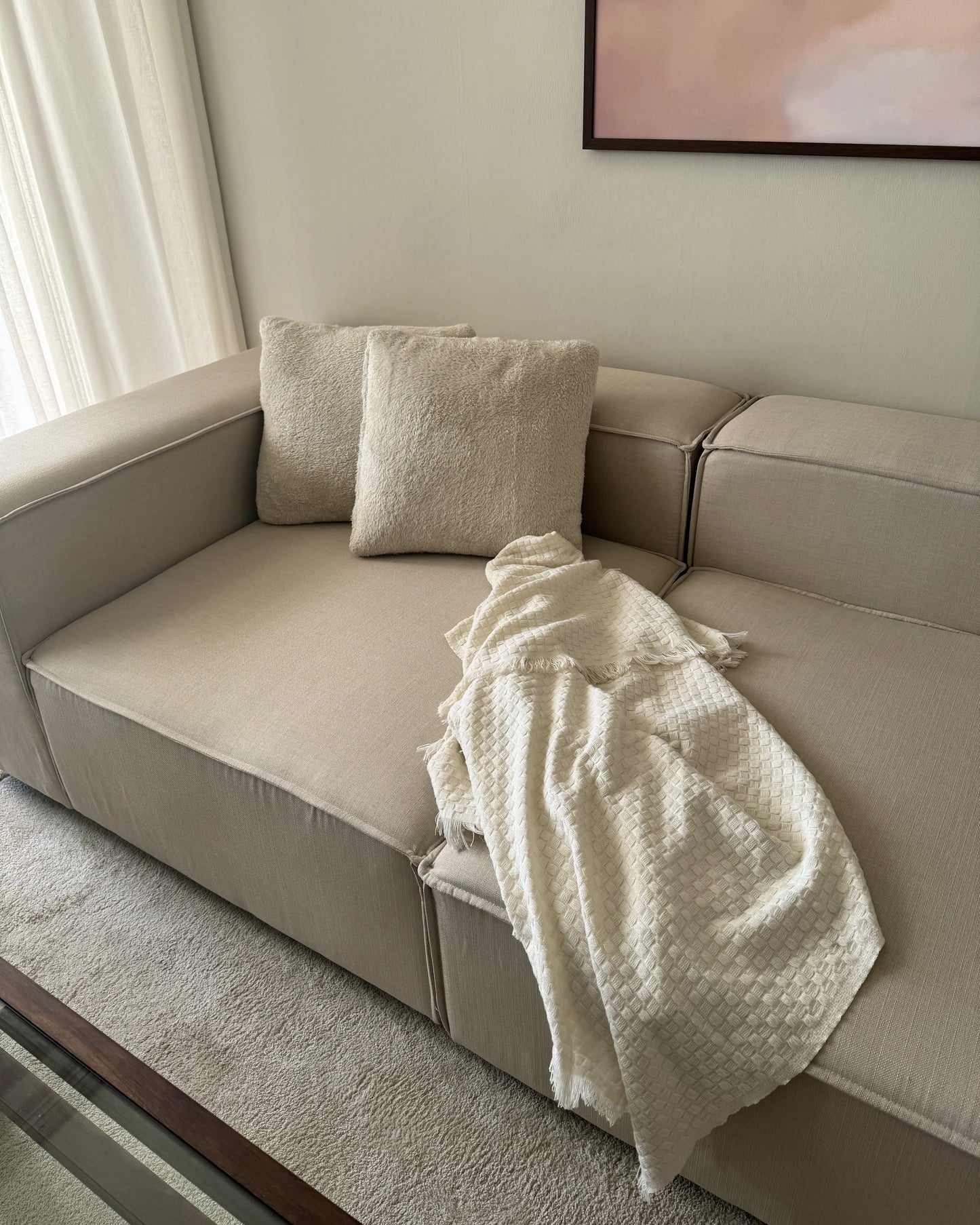  1-Seat Section APRICA Faux Linen Beige