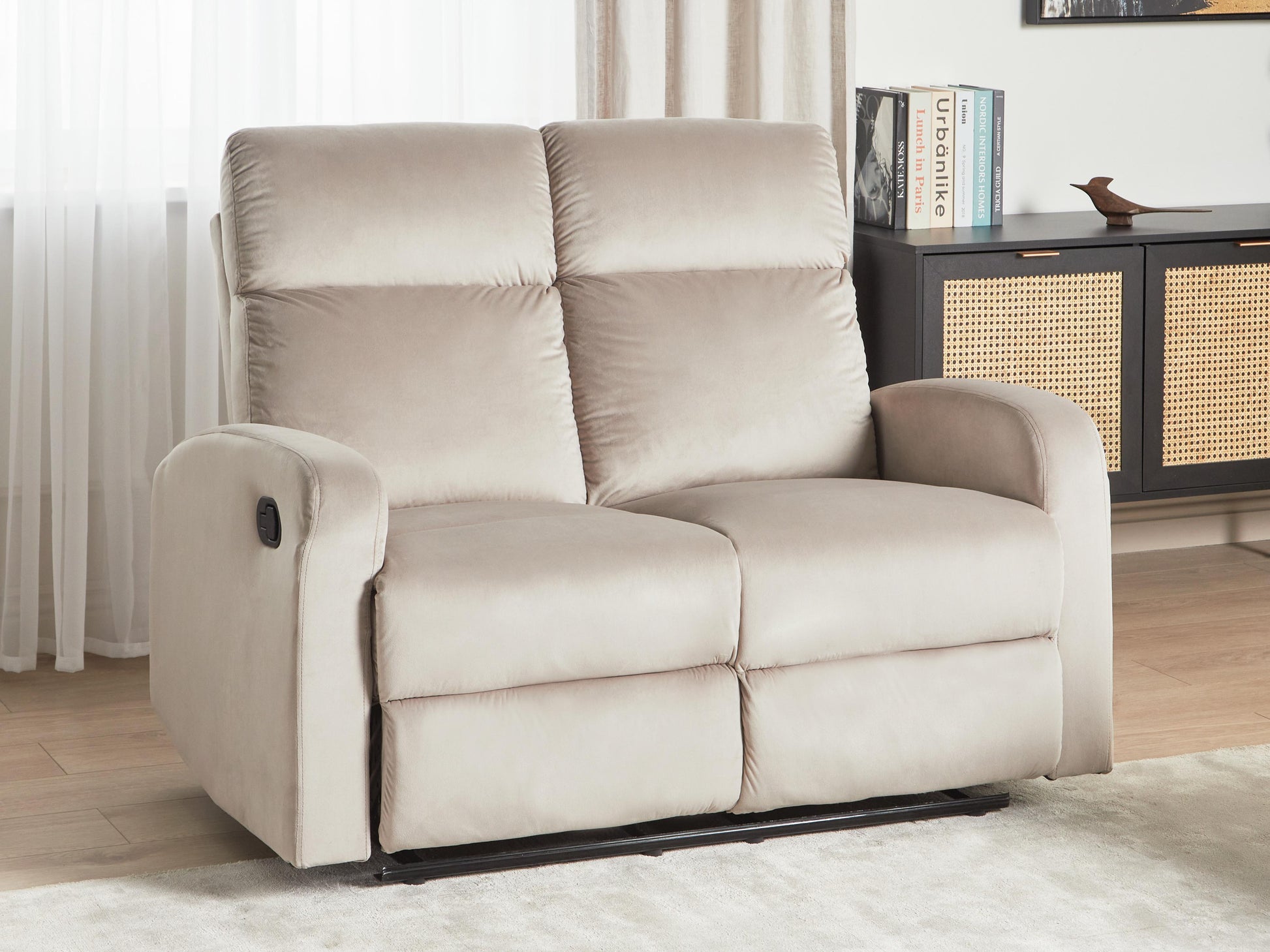  Manual Recliner Sofa 2 Seater VERDAL Velvet Taupe