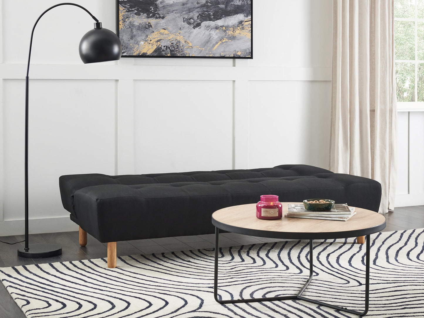 Sofa Bed 3 Seater ALSTEN Fabric Black