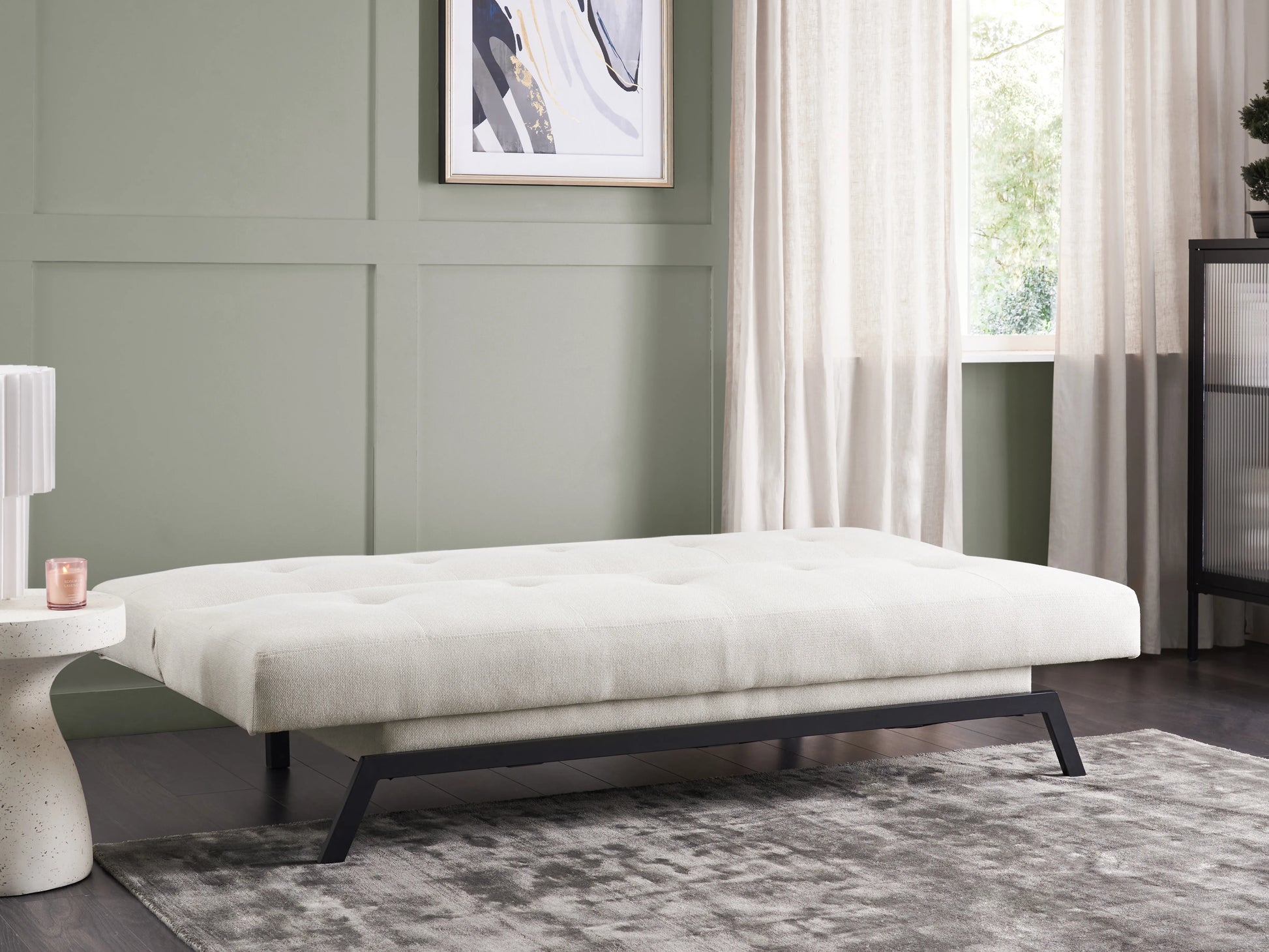  Sofa Bed 3 Seater LEEDS Fabric White