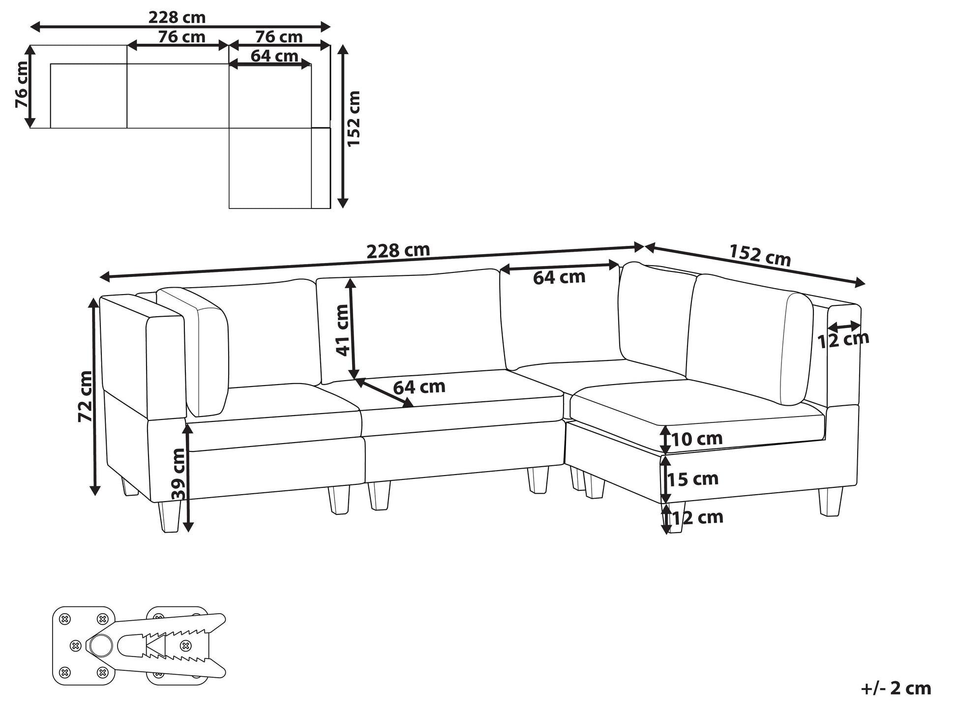  Modular Corner Sofa 4 Seater UNSTAD Fabric Dark Grey Left Hand