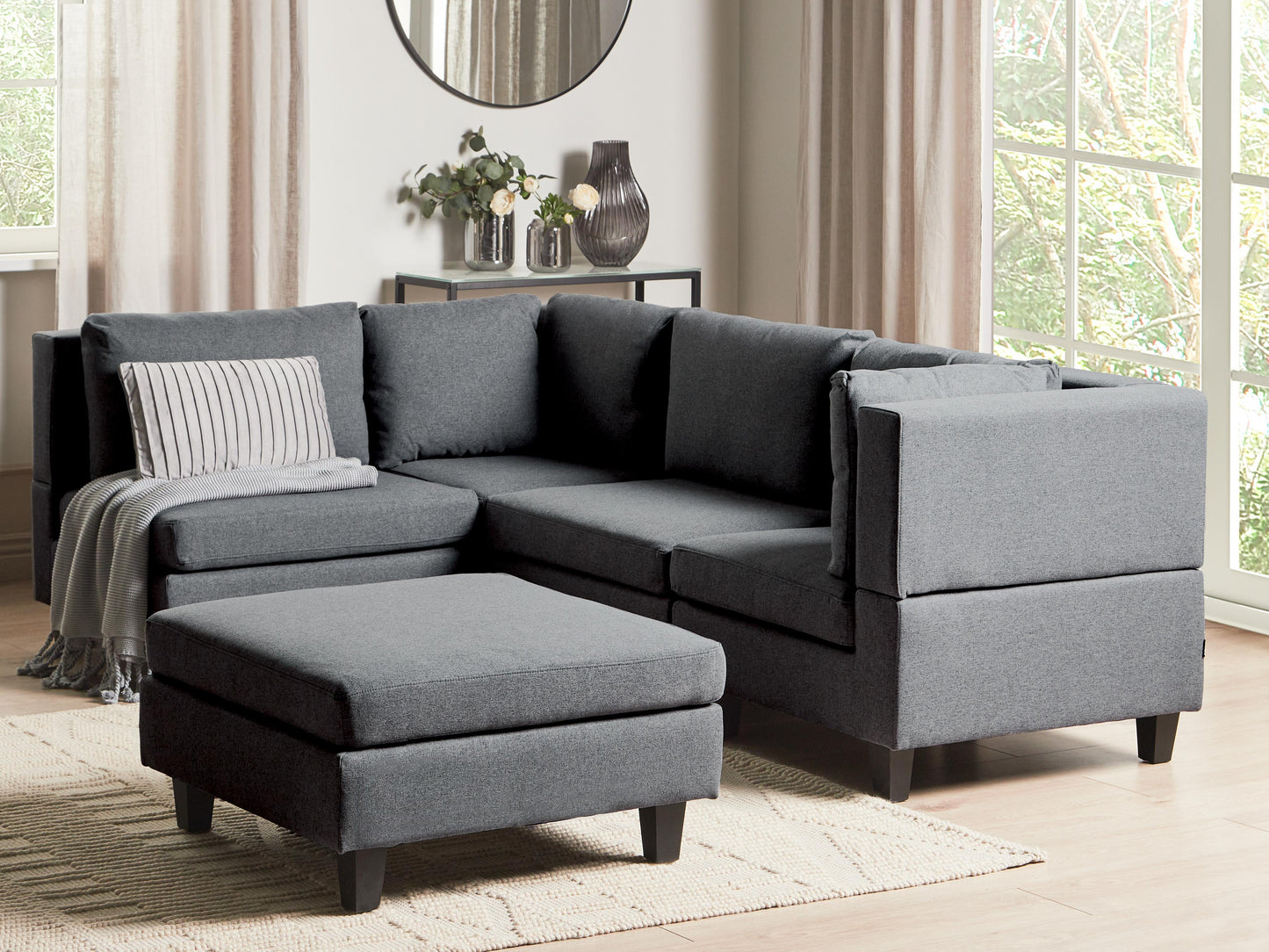  Modular Corner Sofa 4 Seater UNSTAD Fabric Dark Grey With Ottoman Right Hand