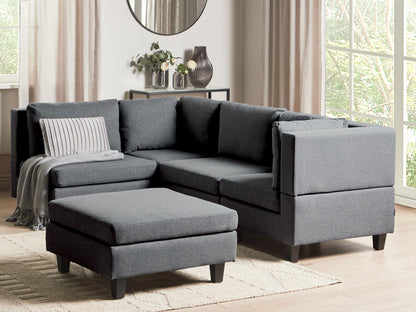  Modular Corner Sofa 4 Seater UNSTAD Fabric Dark Grey With Ottoman Right Hand