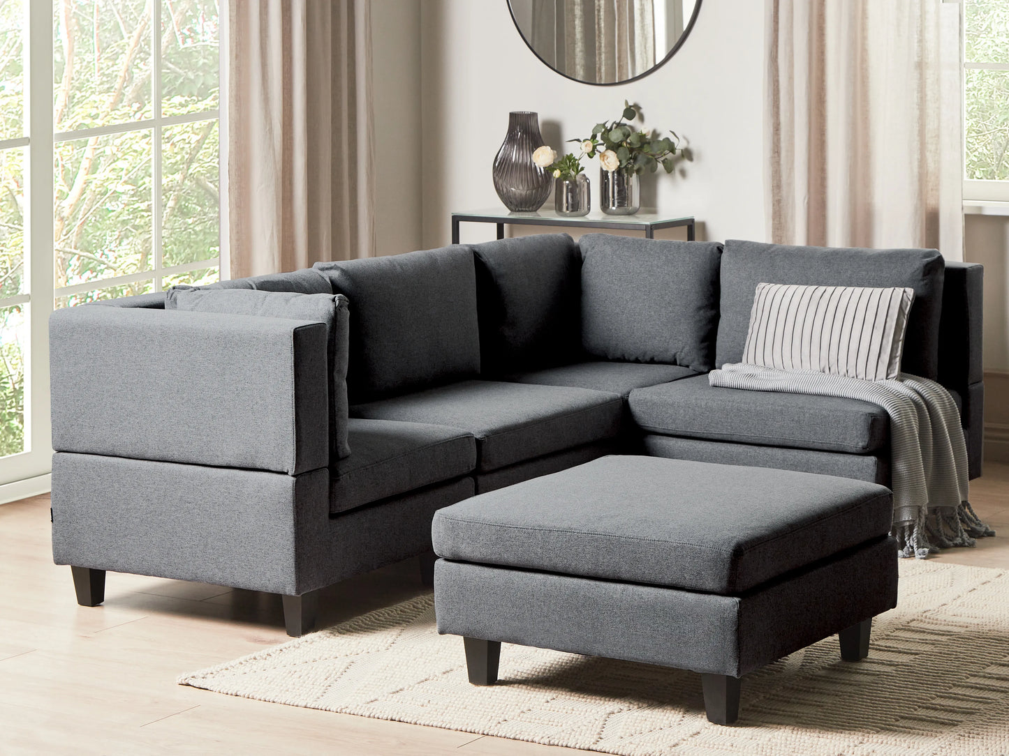  Modular Corner Sofa 4 Seater UNSTAD Fabric Dark Grey With Ottoman Left Hand