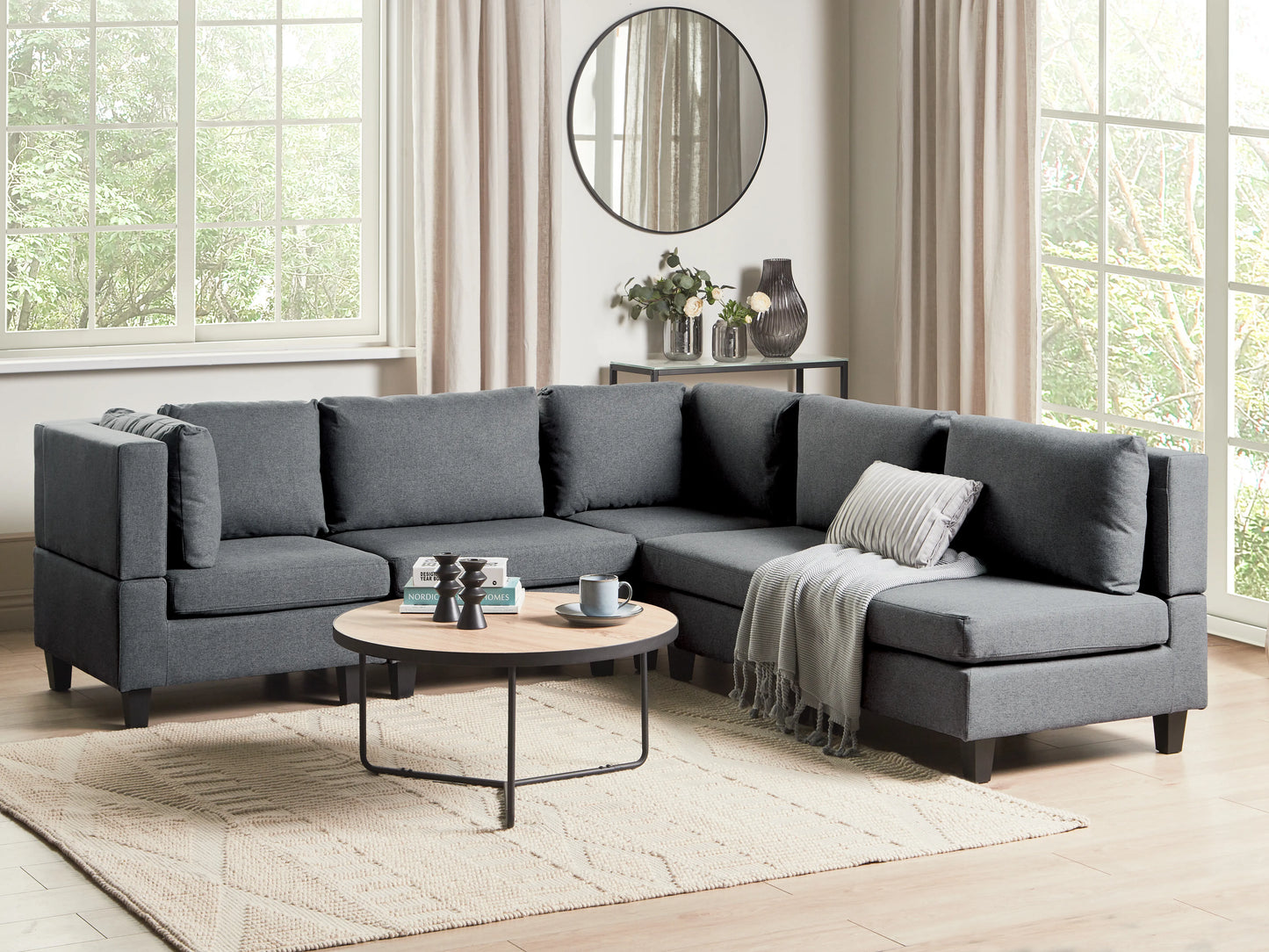  Modular Corner Sofa 5 Seater UNSTAD Fabric Dark Grey Right Hand