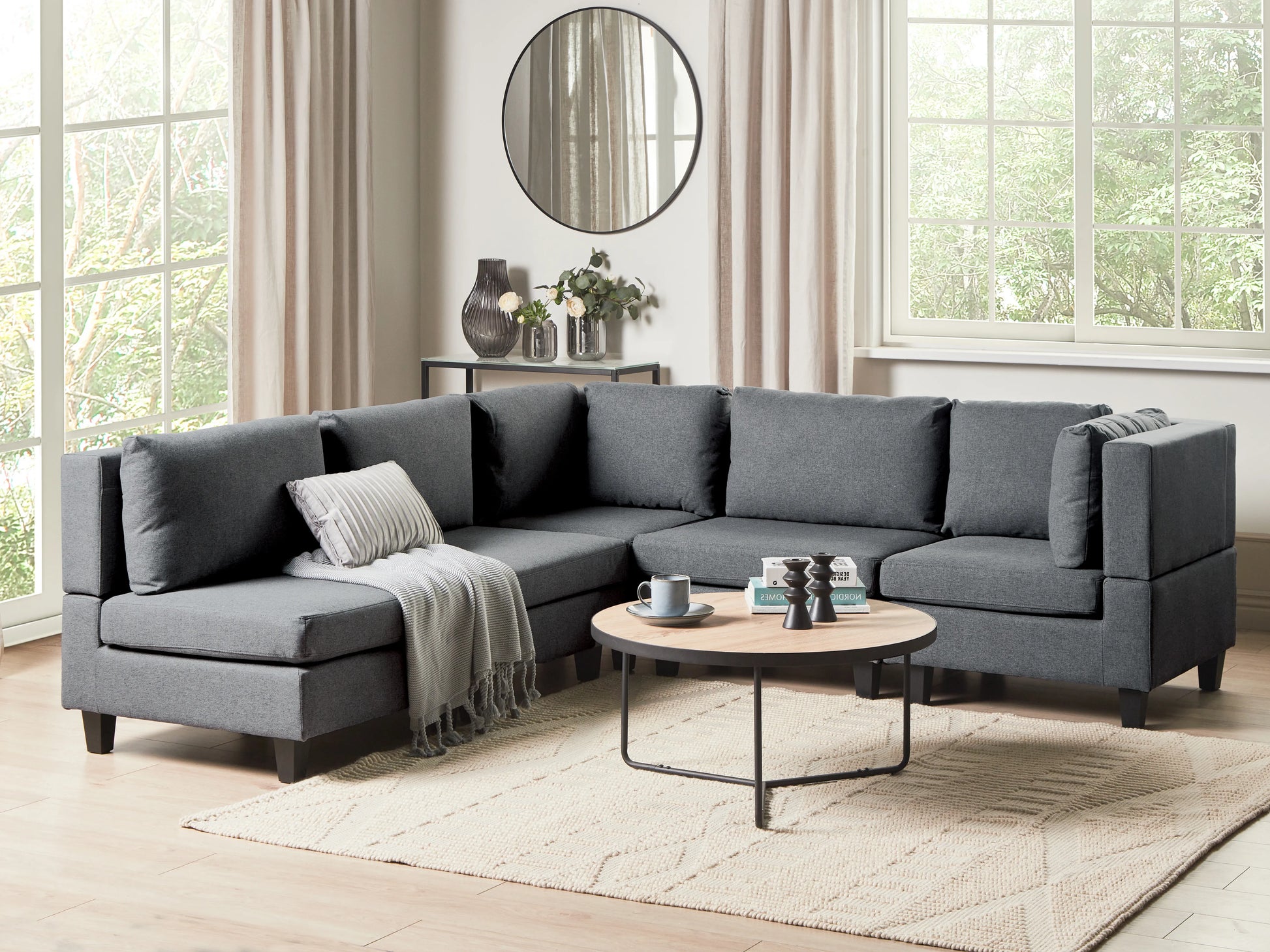 Modular Corner Sofa 5 Seater UNSTAD Fabric Dark Grey Left Hand