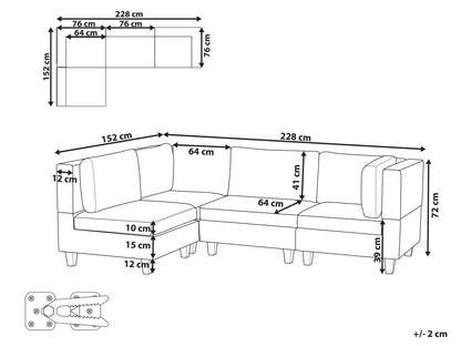  Modular Corner Sofa 4 Seater UNSTAD Fabric Black Right Hand