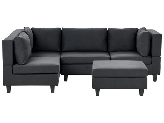  Modular Corner Sofa 4 Seater UNSTAD Fabric Black With Ottoman Right Hand