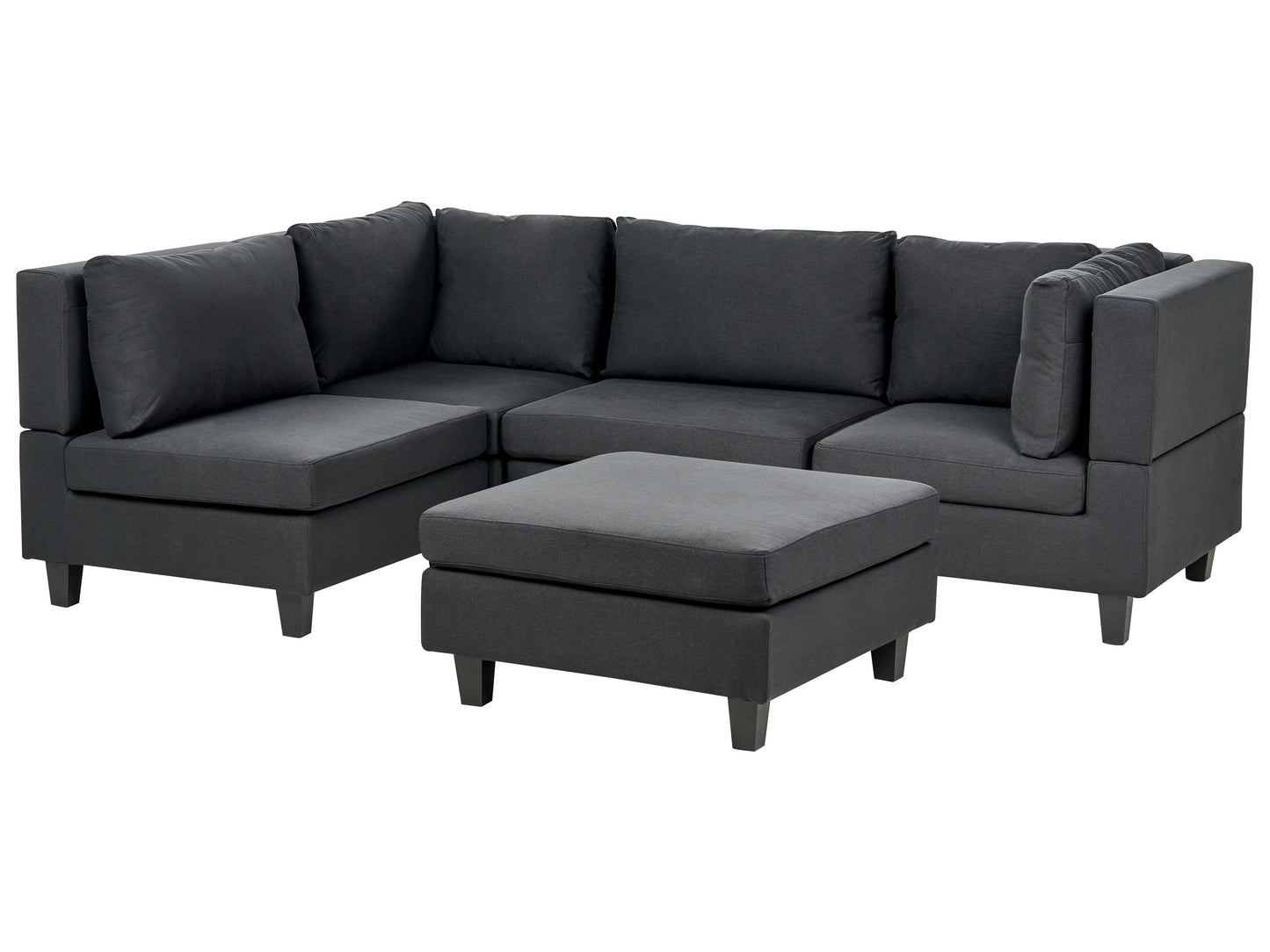  Modular Corner Sofa 4 Seater UNSTAD Fabric Black With Ottoman Right Hand