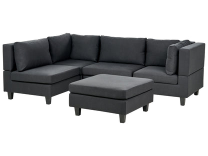  Modular Corner Sofa 4 Seater UNSTAD Fabric Black With Ottoman Right Hand