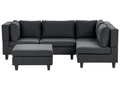  Modular Corner Sofa 4 Seater UNSTAD Fabric Black With Ottoman Left Hand