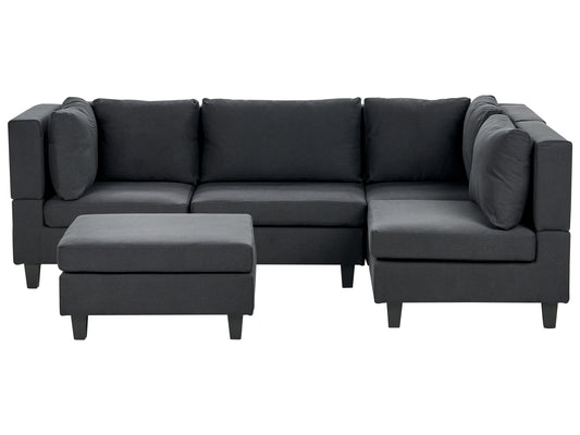  Modular Corner Sofa 4 Seater UNSTAD Fabric Black With Ottoman Left Hand