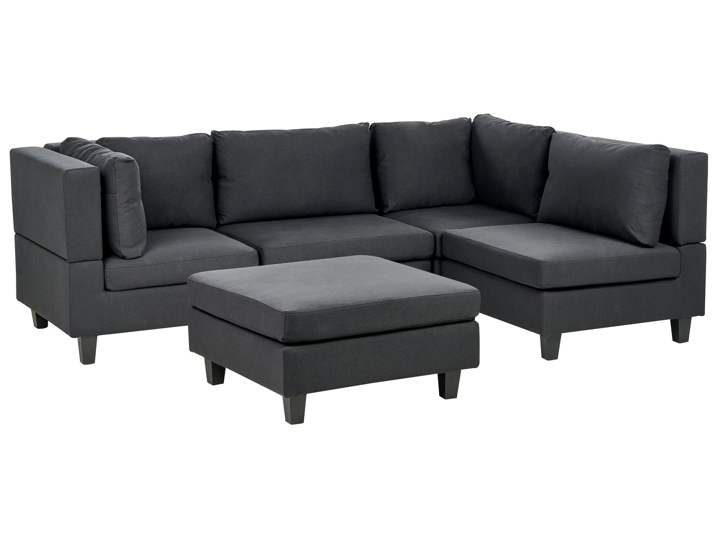  Modular Corner Sofa 4 Seater UNSTAD Fabric Black With Ottoman Left Hand